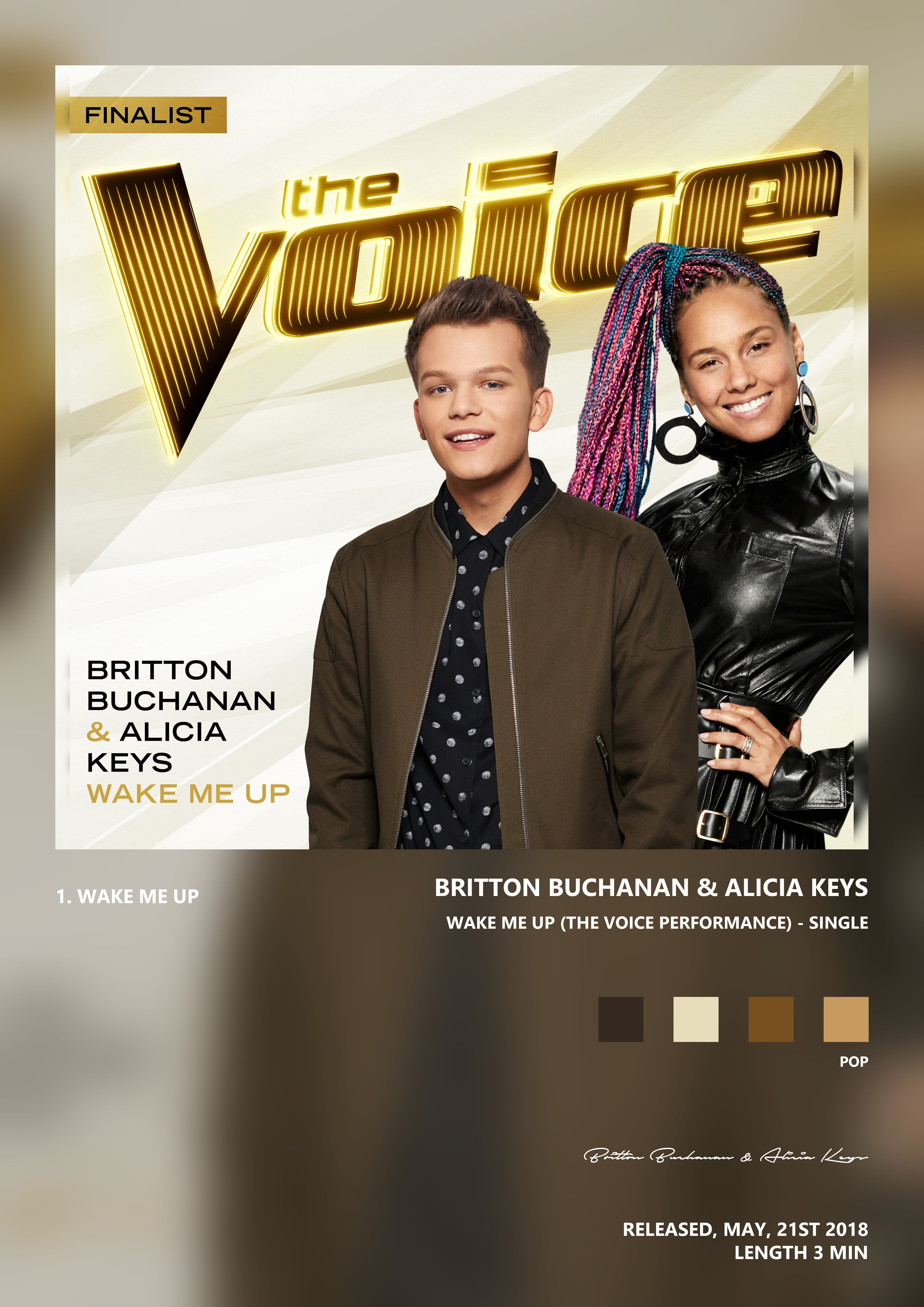 Music poster: Britton Buchanan Alicia Keys - Wake Me Up The Voice Performance - Single