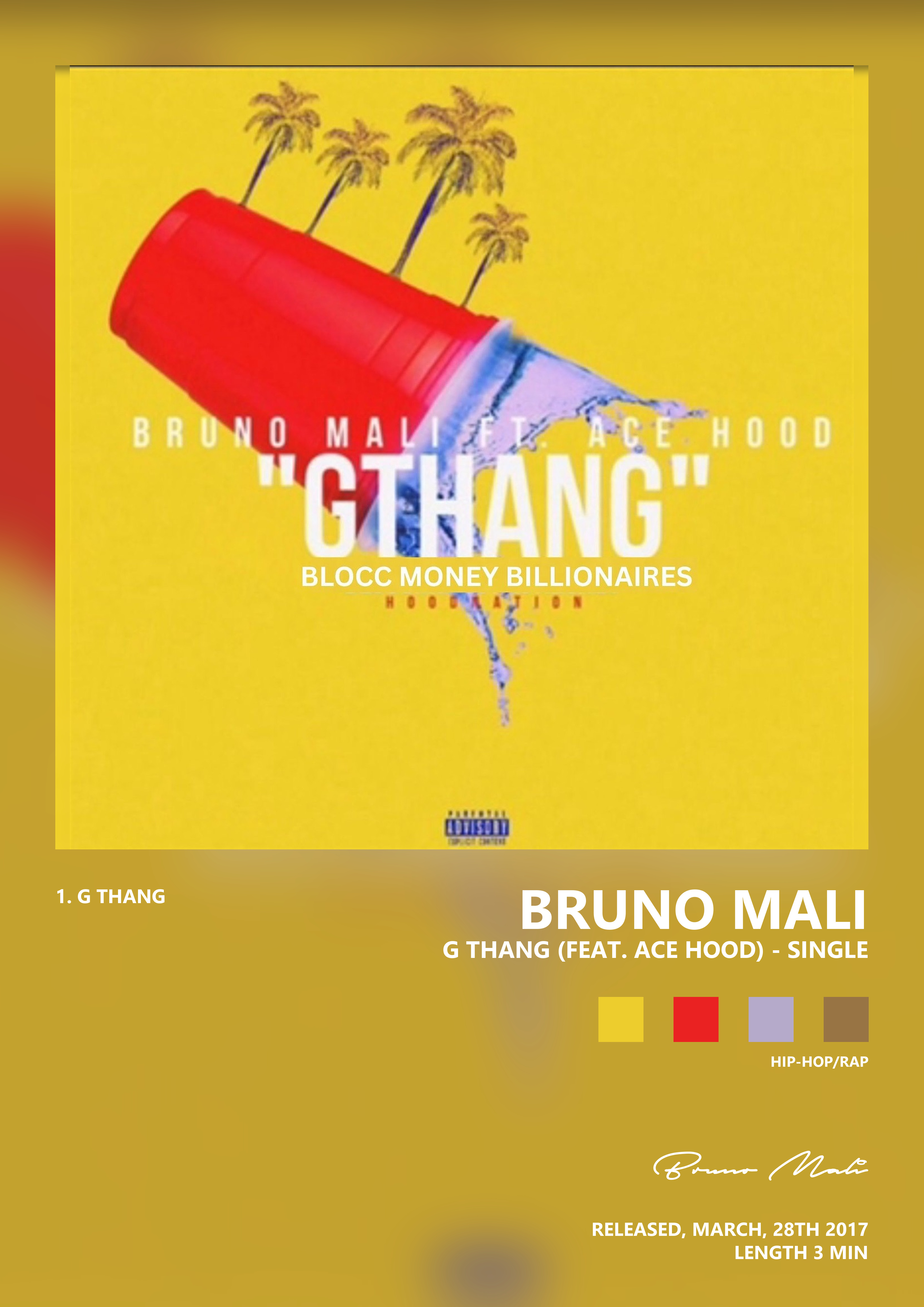 Music poster: Bruno Mali - G Thang feat Ace Hood - Single