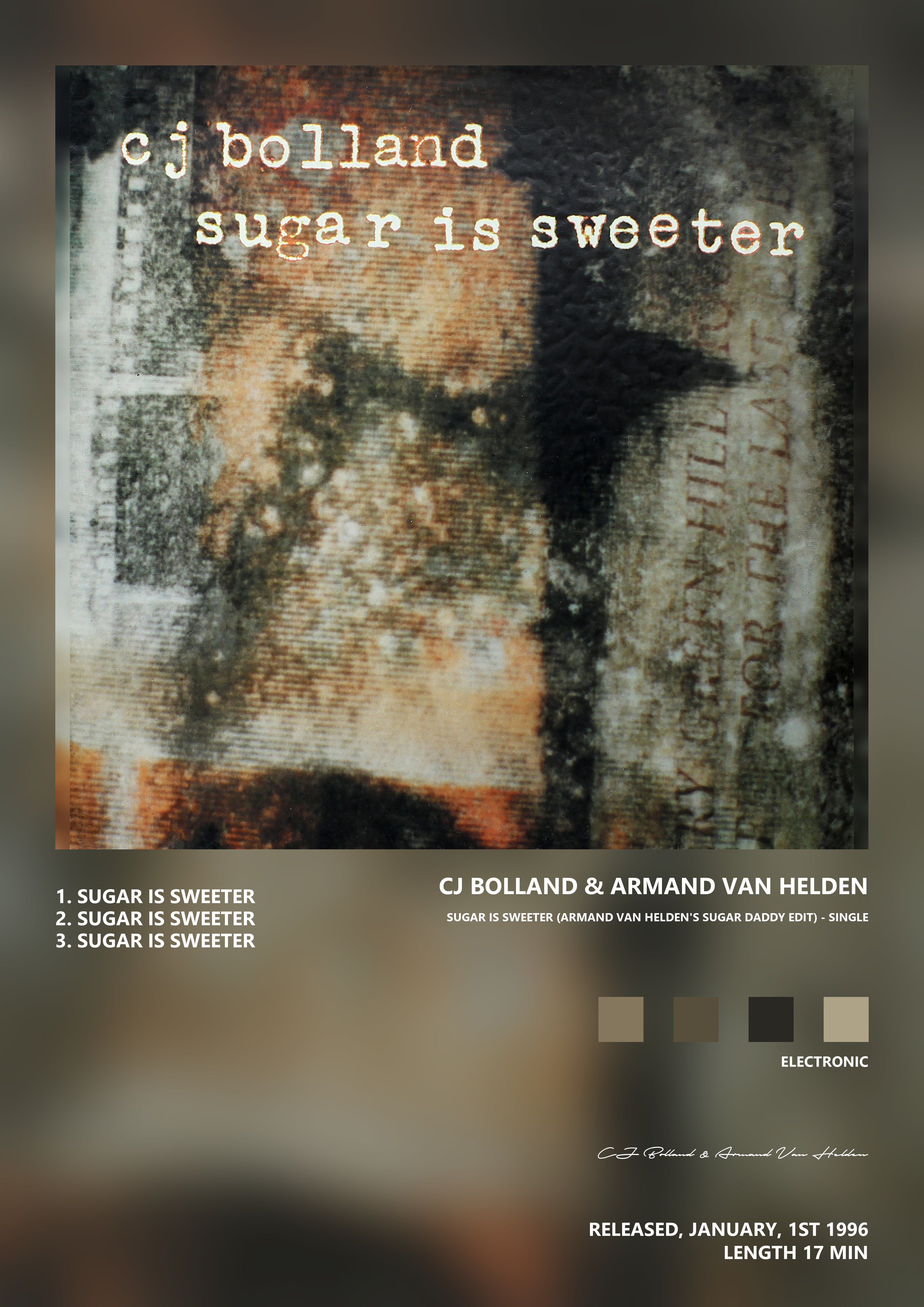 Music poster: CJ Bolland Armand Van Helden - Sugar Is Sweeter Armand Van Heldens Sugar Daddy Edit - Single