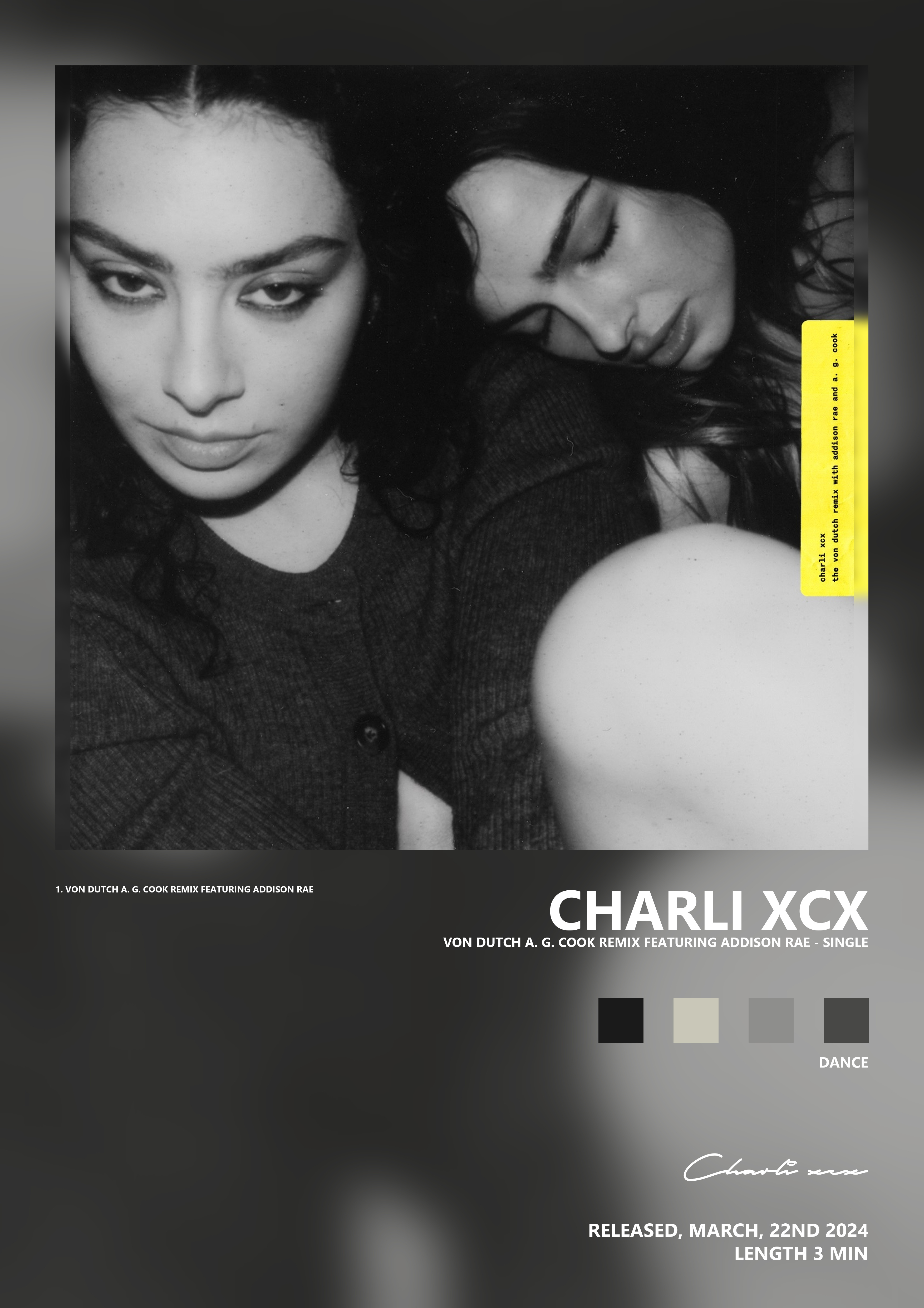 Music poster: Charli xcx - Von dutch a g cook remix featuring addison rae - Single