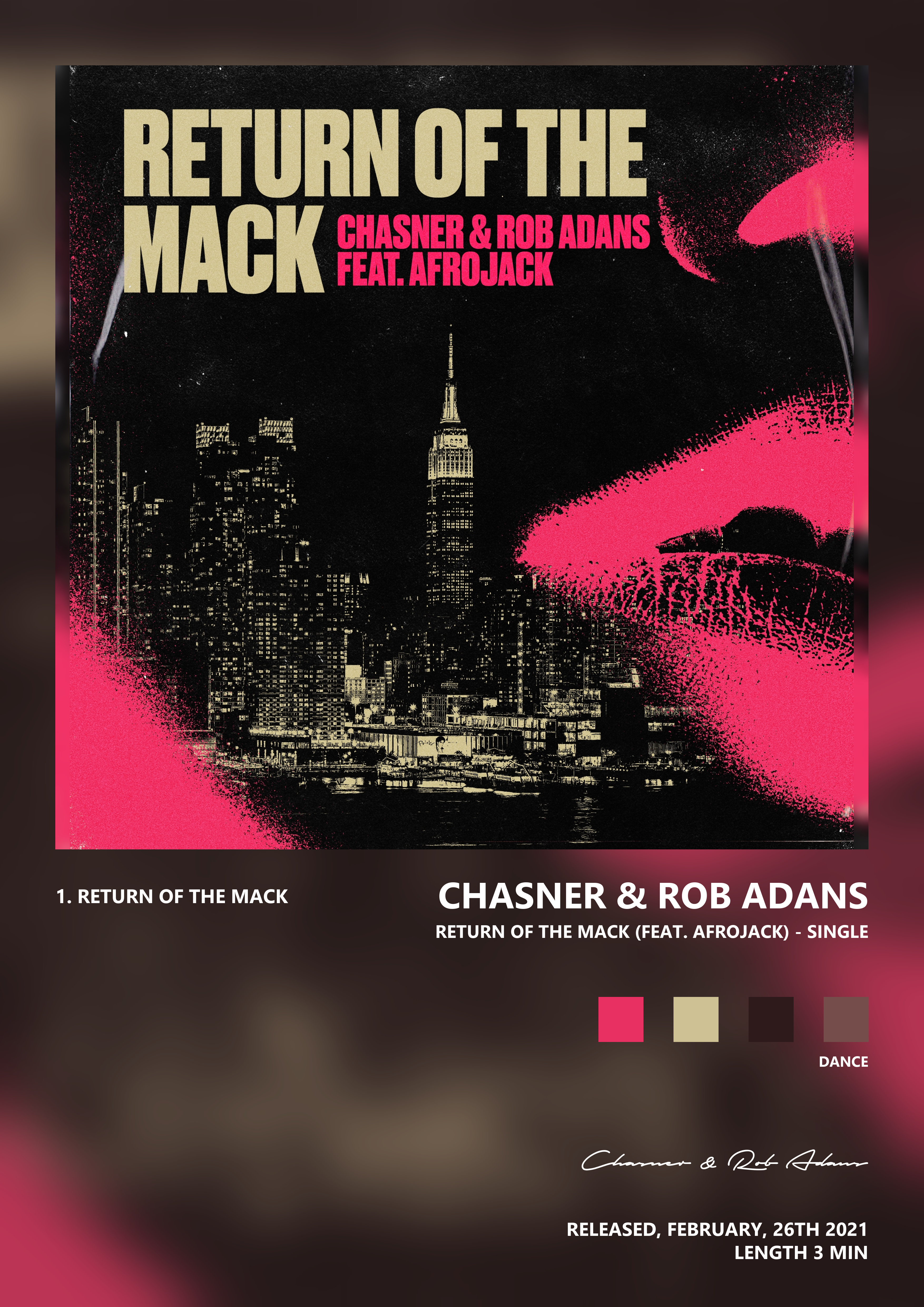 Music poster: Chasner Rob Adans - Return of the Mack feat Afrojack - Single