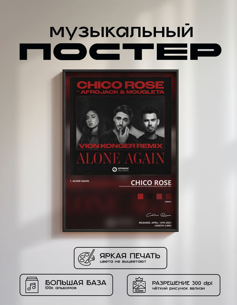 Music poster: Chico Rose - Alone Again feat Afrojack Mougleta Vion Konger Remix Extended Mix - Single