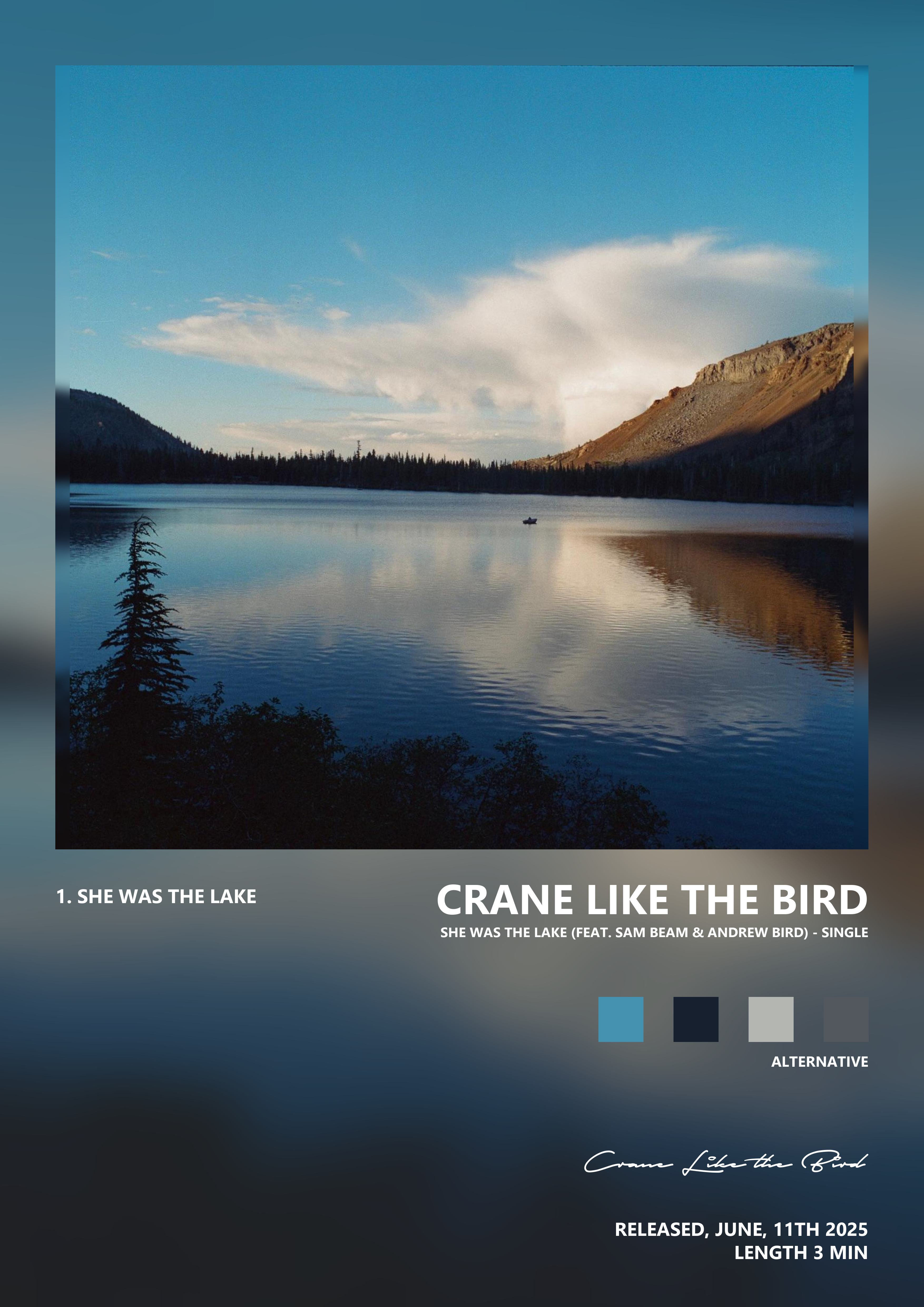 Music poster: Crane Like the Bird - She Was The Lake feat Sam Beam Andrew Bird - Single