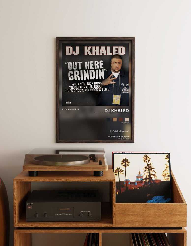Music poster: DJ Khaled - Out Here Grindin feat Akon Rick Ross Young Jeezy Lil Boosie Trick Daddy Ace Hood Plies - Single