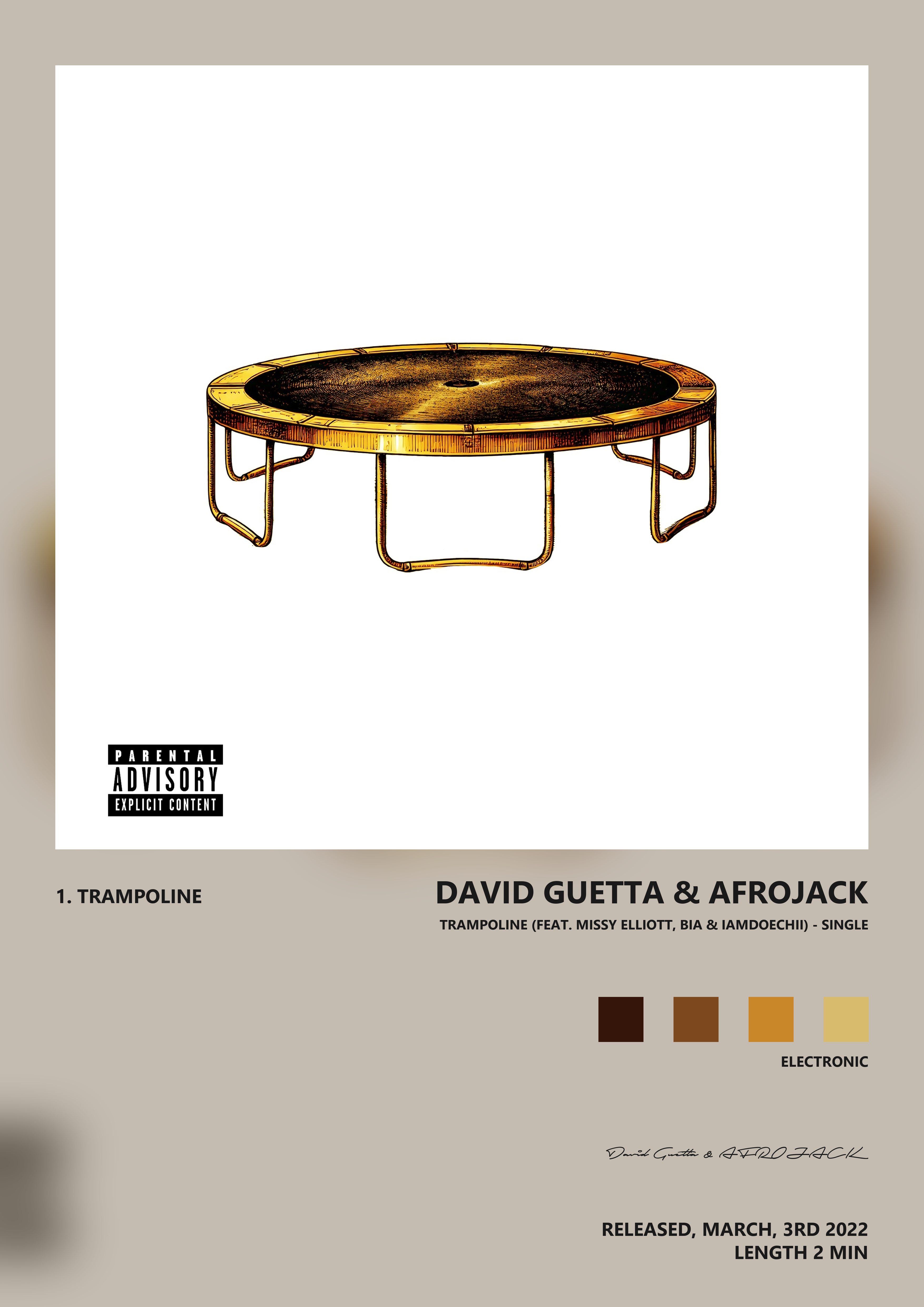 Music poster: David Guetta AFROJACK - Trampoline feat Missy Elliott BIA Iamdoechii - Single