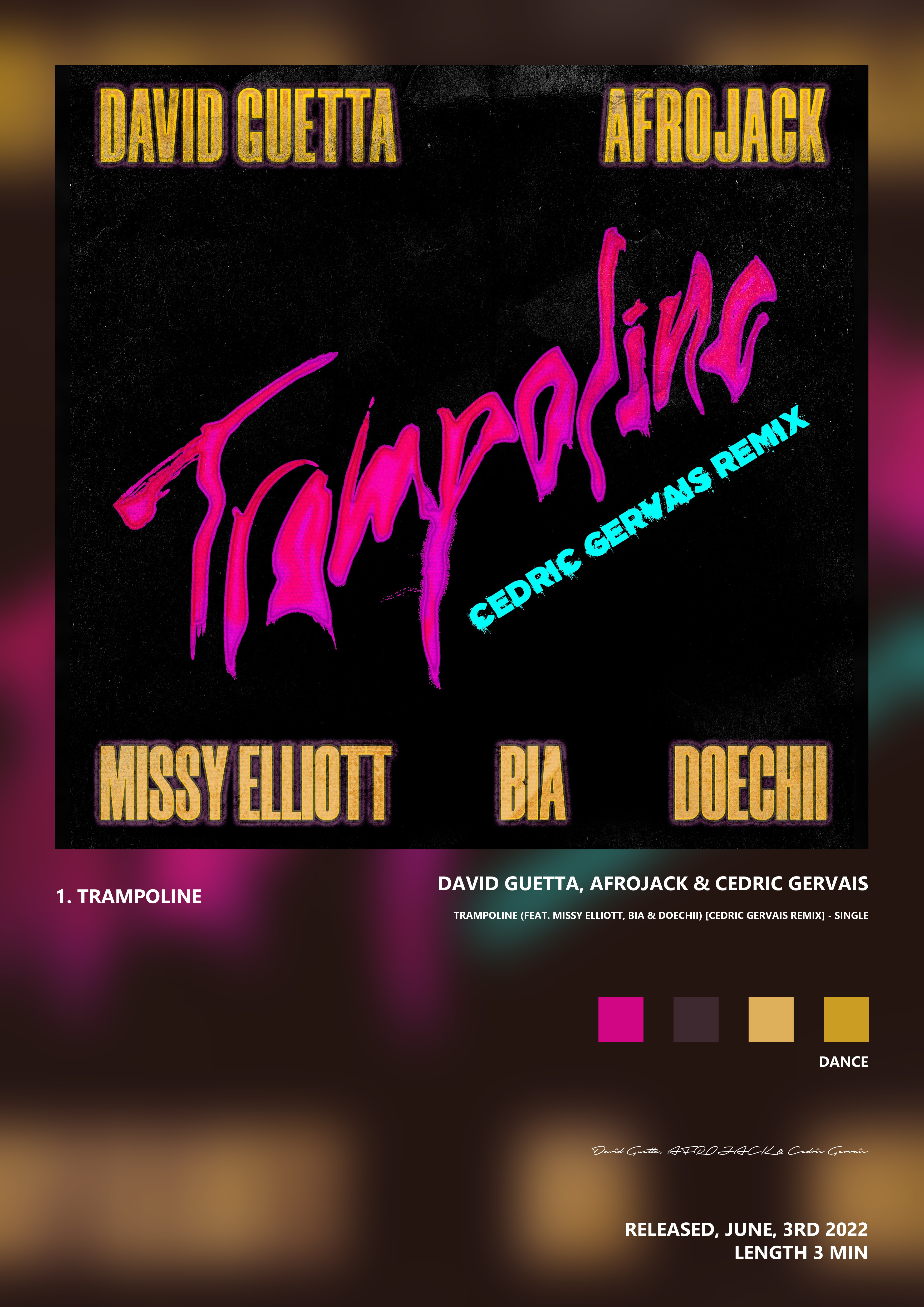 Music poster: David Guetta AFROJACK Cedric Gervais - Trampoline feat Missy Elliott BIA Doechii Cedric Gervais Remix - Single