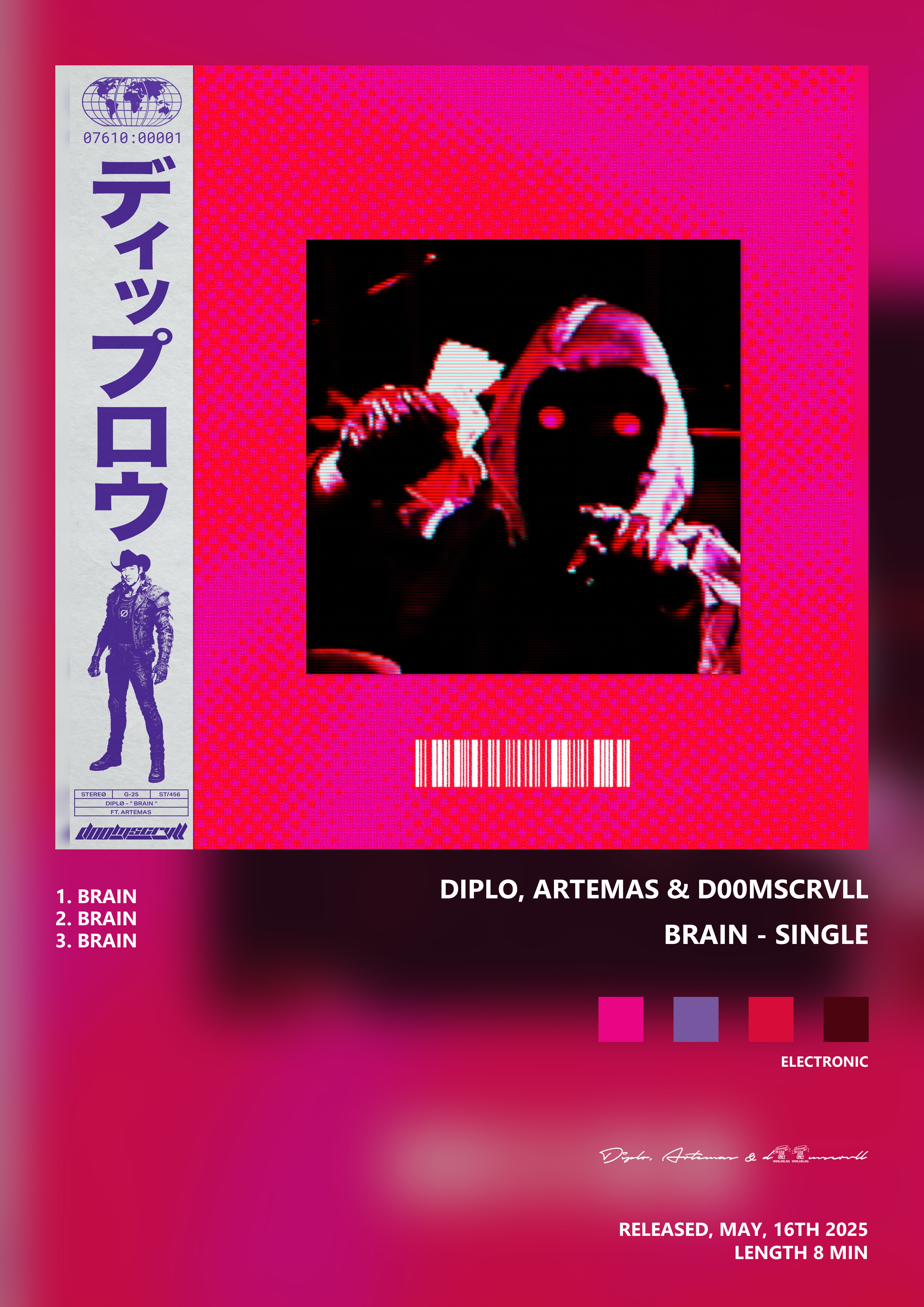 Music poster: Diplo Artemas d00mscrvll - BRAIN - Single