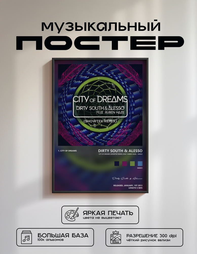 Music poster: Dirty South Alesso - City of Dreams Showtek Remix feat Ruben Haze - Single