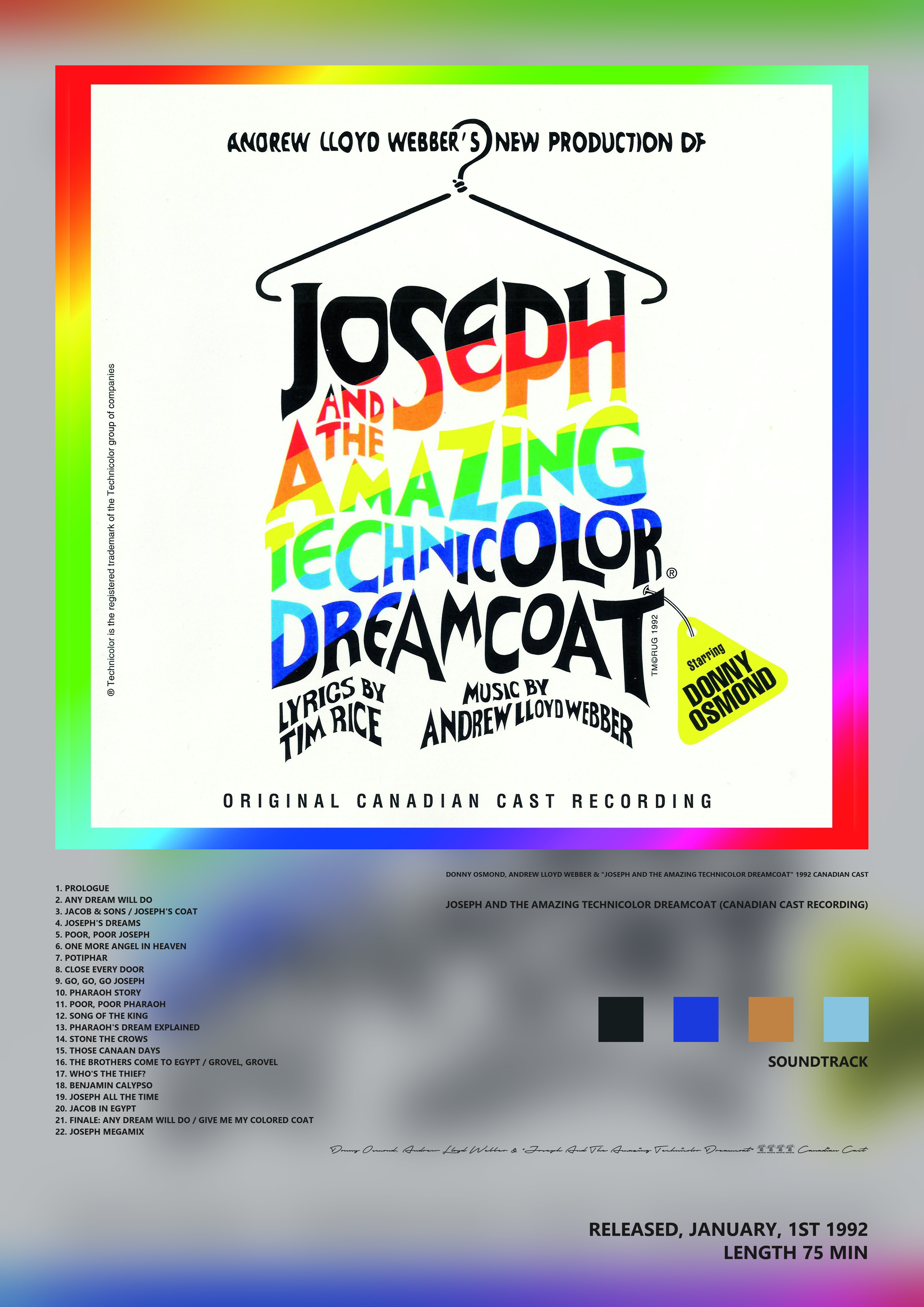 Music poster: Donny Osmond Andrew Lloyd Webber Joseph And The Amazing Technicolor Dreamcoat 1992 Canadian Cast - Joseph and the Amazin