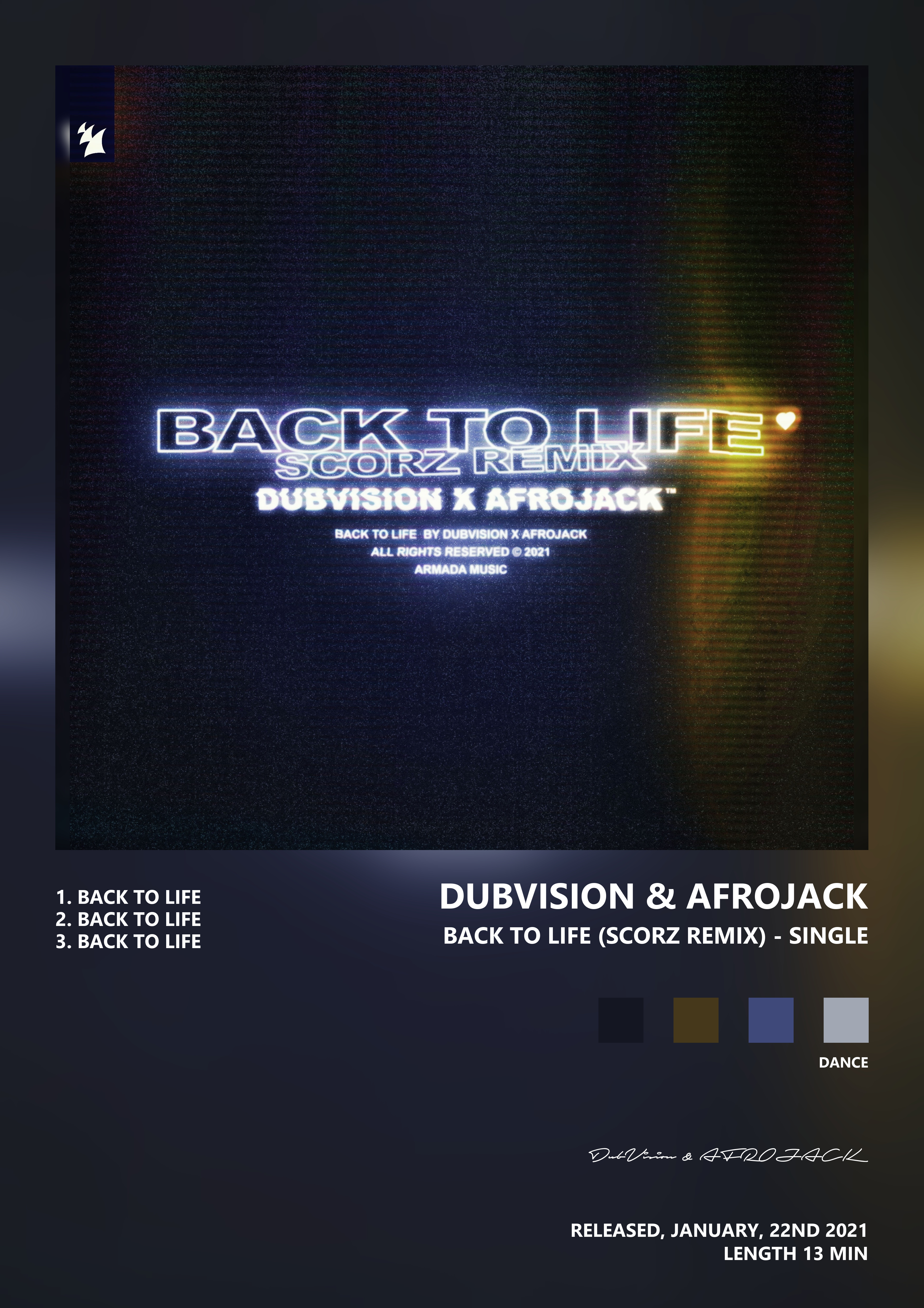Music poster: DubVision AFROJACK - Back to Life Scorz Remix - Single