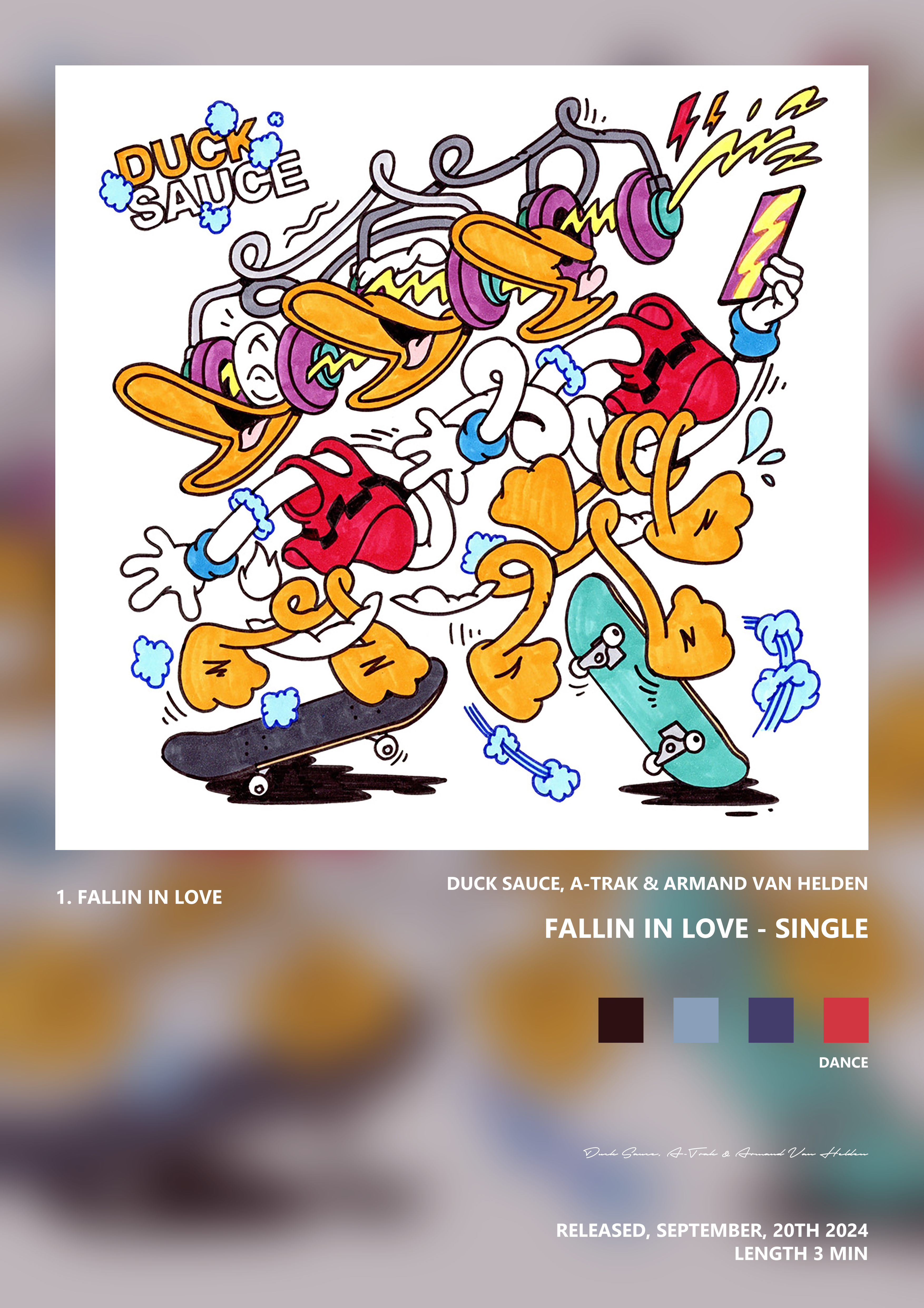 Music poster: Duck Sauce A-Trak Armand Van Helden - Fallin in Love - Single