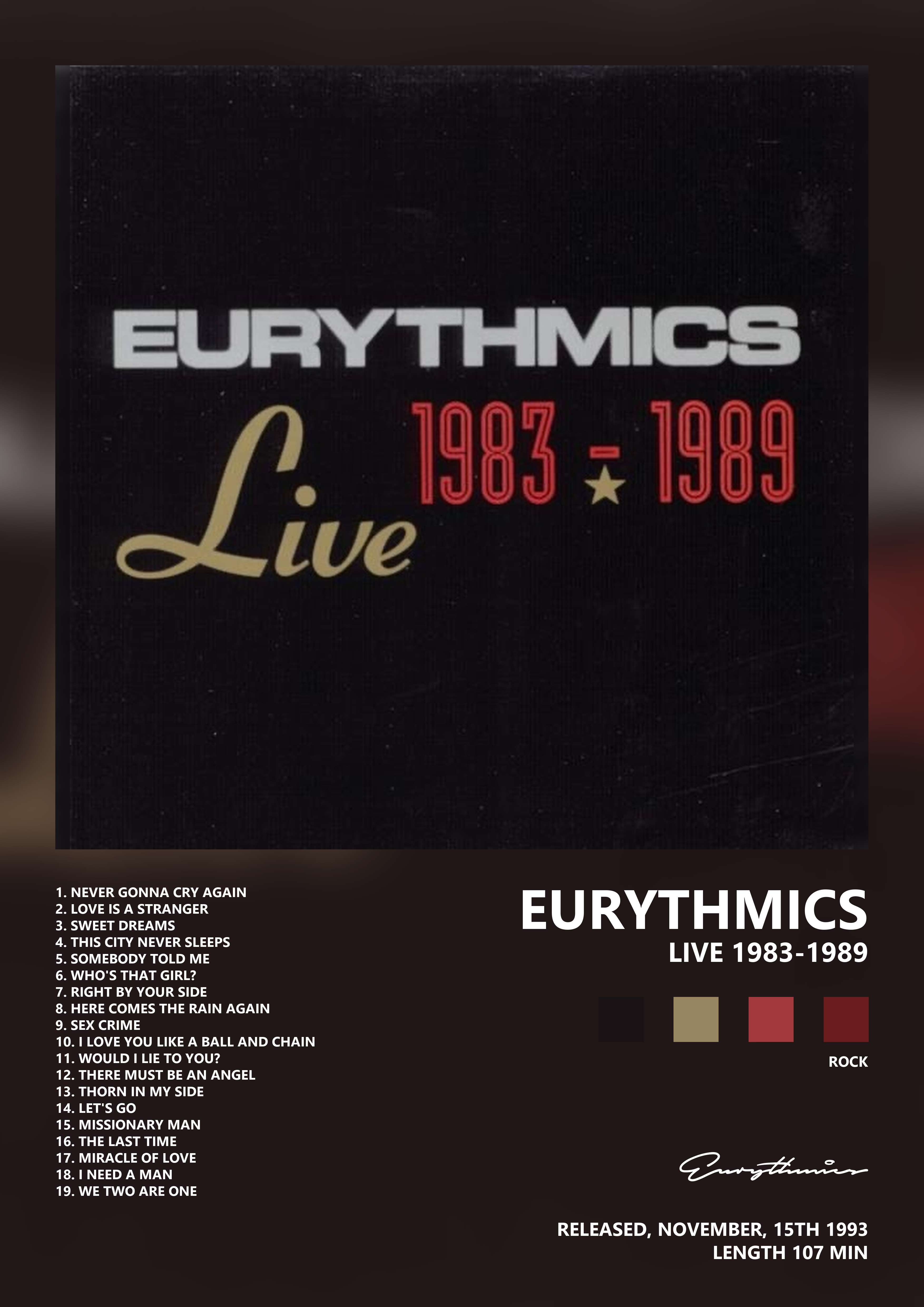 Music poster: Eurythmics - Live 1983-1989