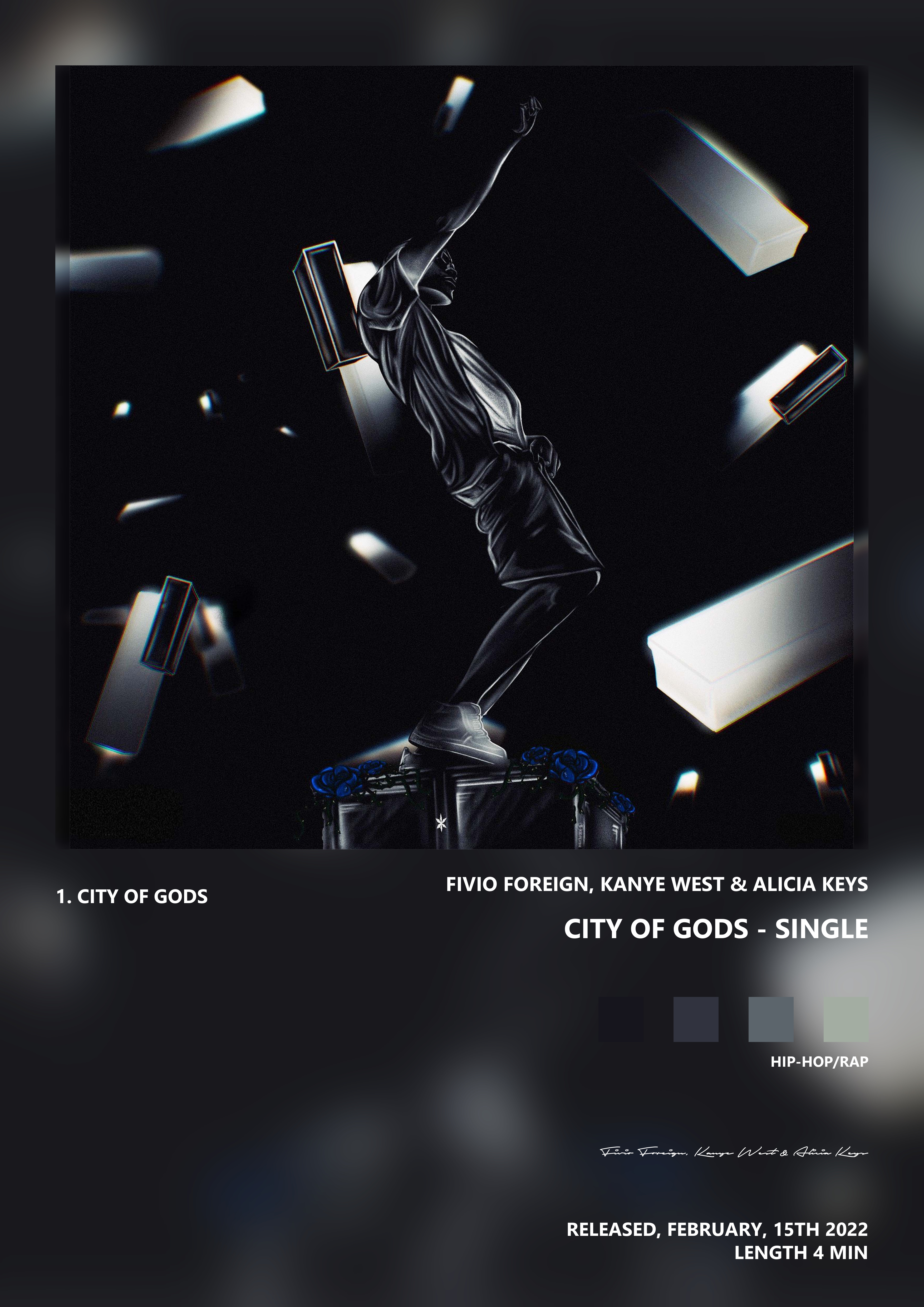 Music poster: Fivio Foreign Kanye West Alicia Keys - City of Gods - Single