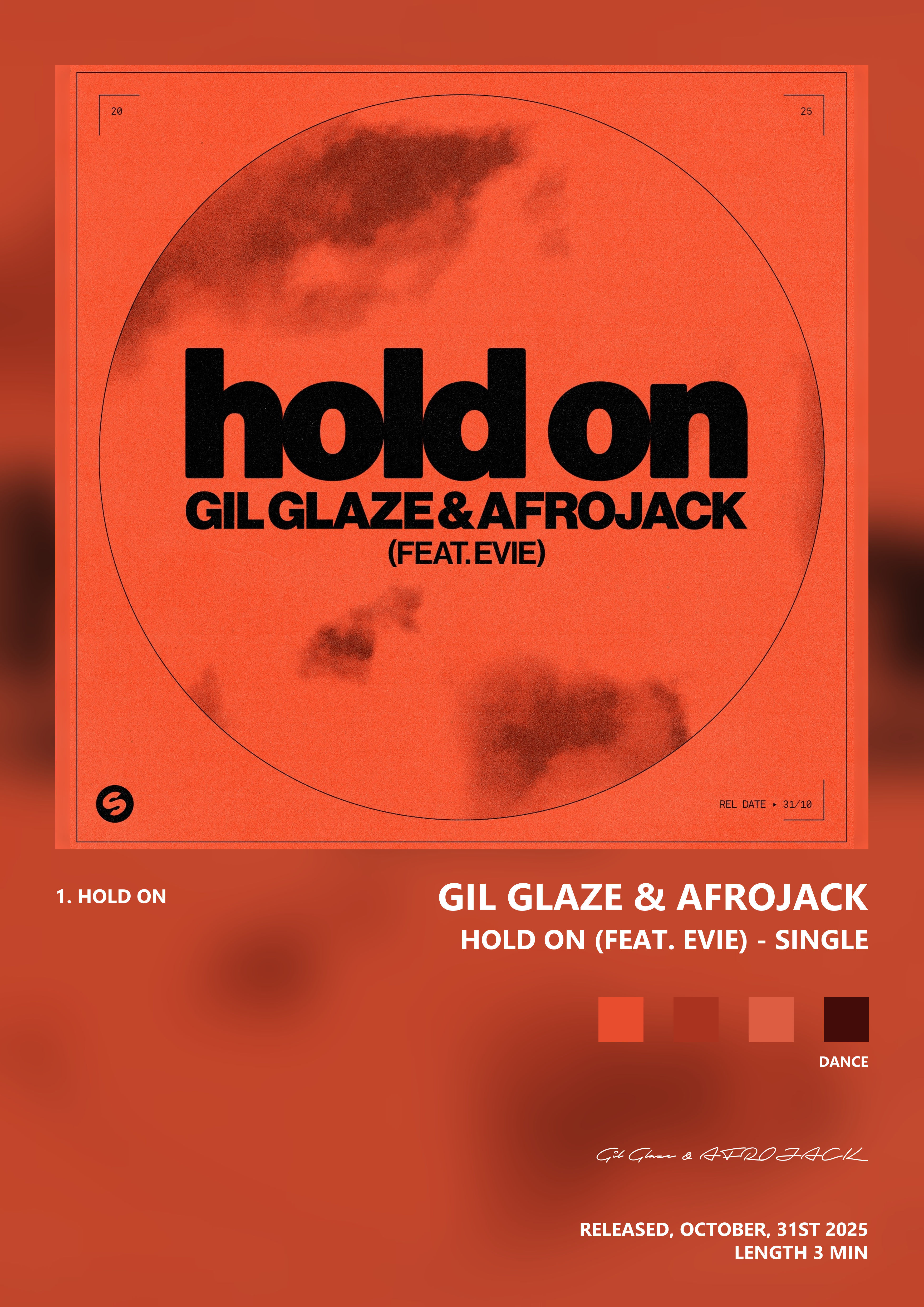 Music poster: Gil Glaze AFROJACK - Hold On feat EVIE - Single