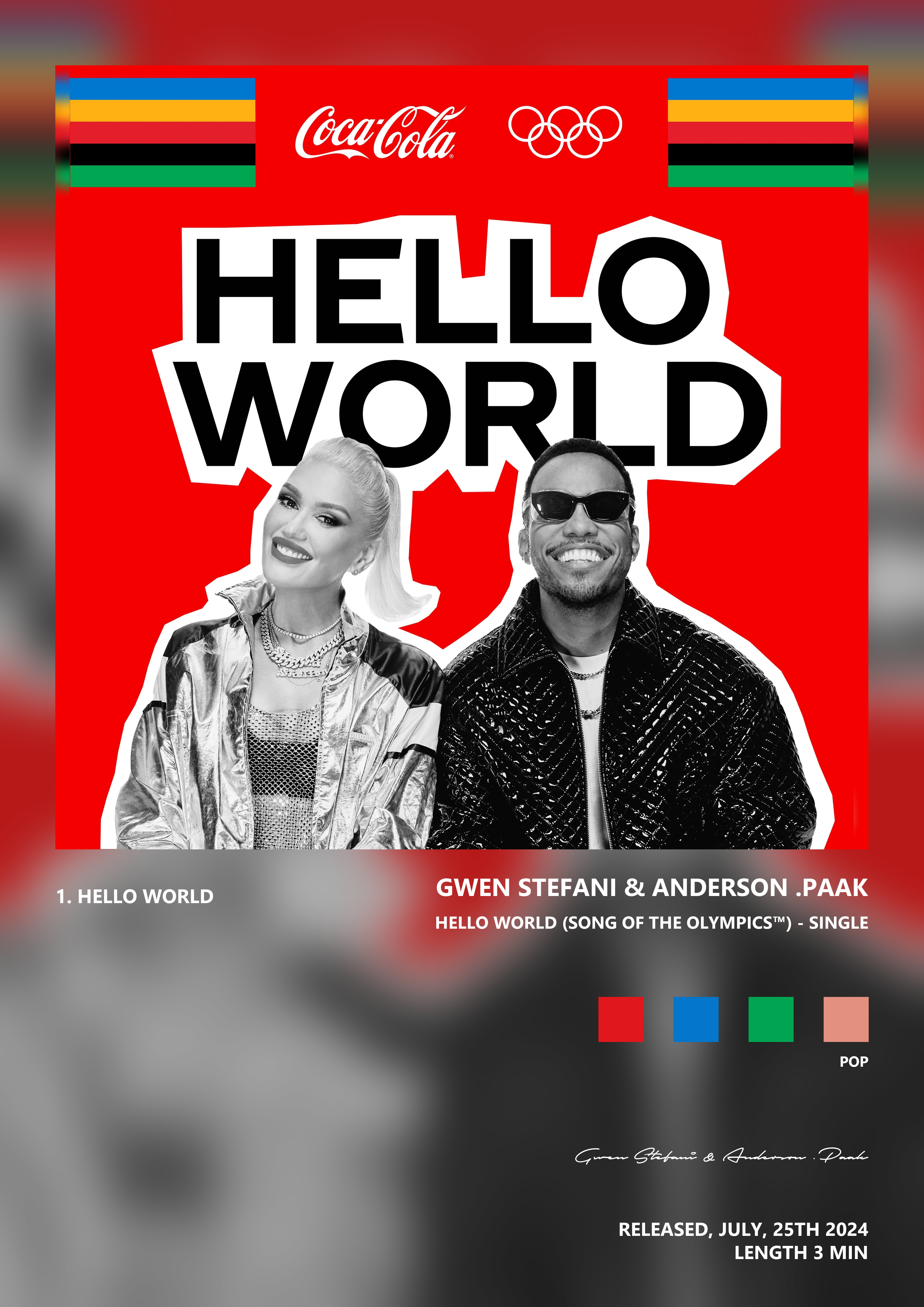 Music poster: Gwen Stefani Anderson Paak - Hello World Song of the Olympics - Single