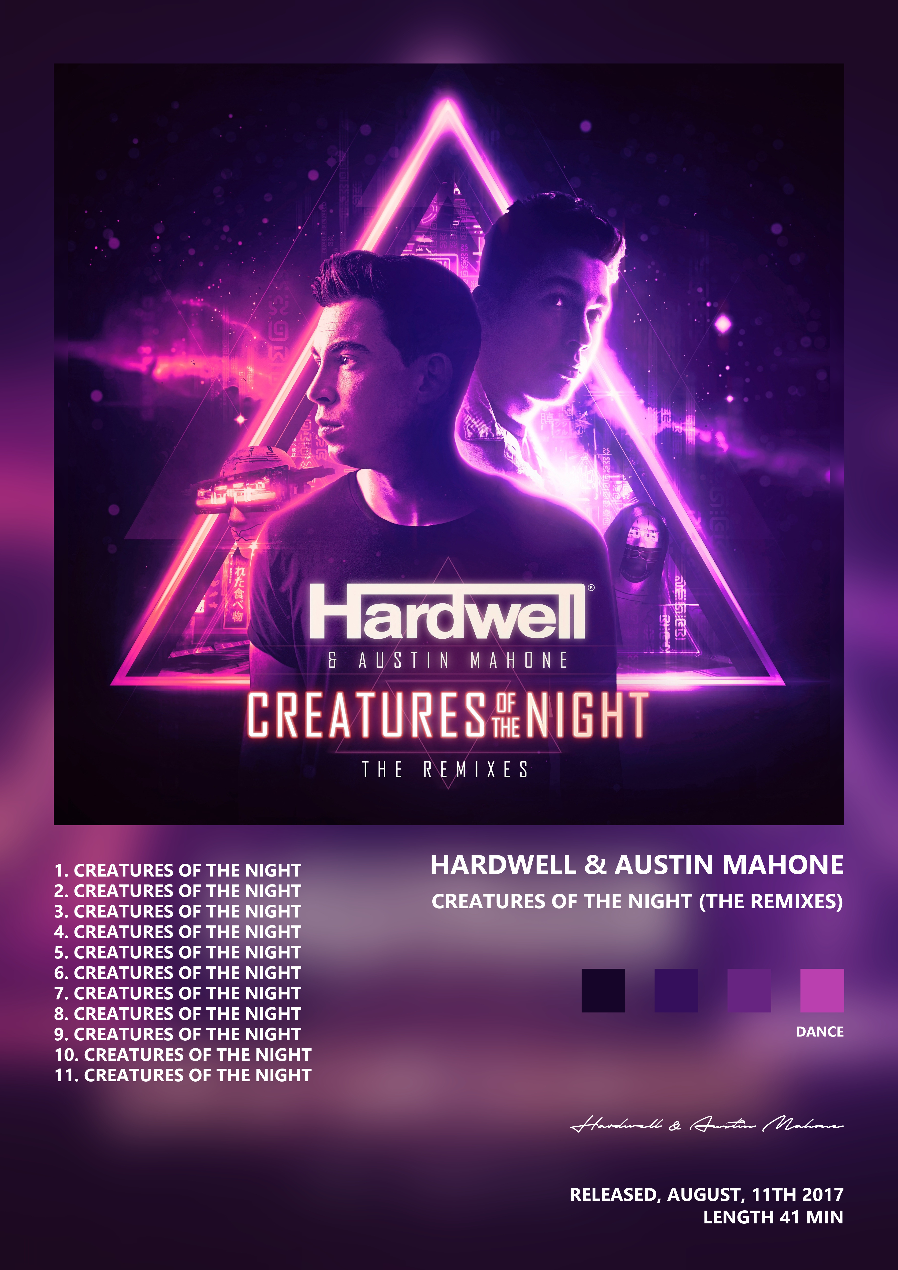 Music poster: Hardwell Austin Mahone - Creatures of the Night The Remixes