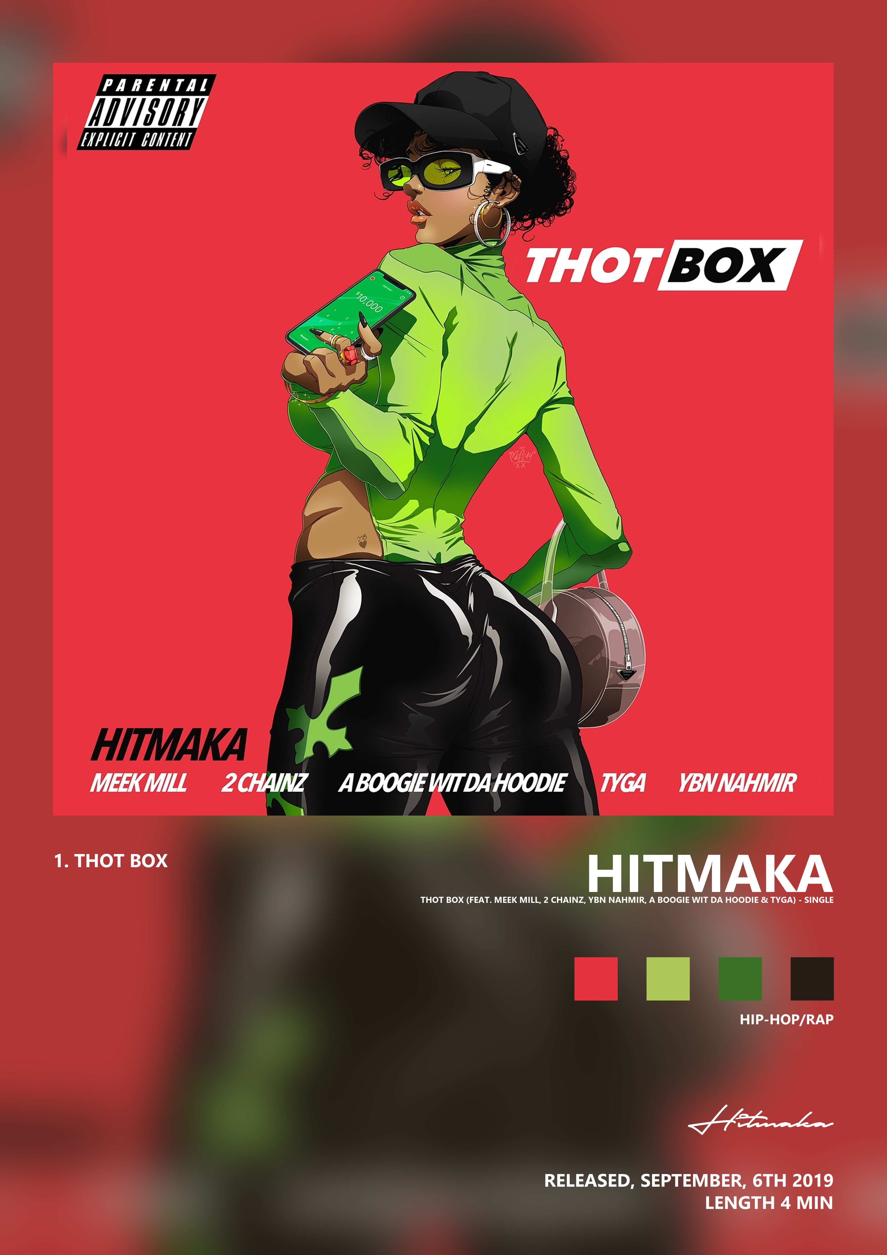 Music poster: Hitmaka - Thot Box feat Meek Mill 2 Chainz YBN Nahmir A Boogie wit da Hoodie Tyga - Single