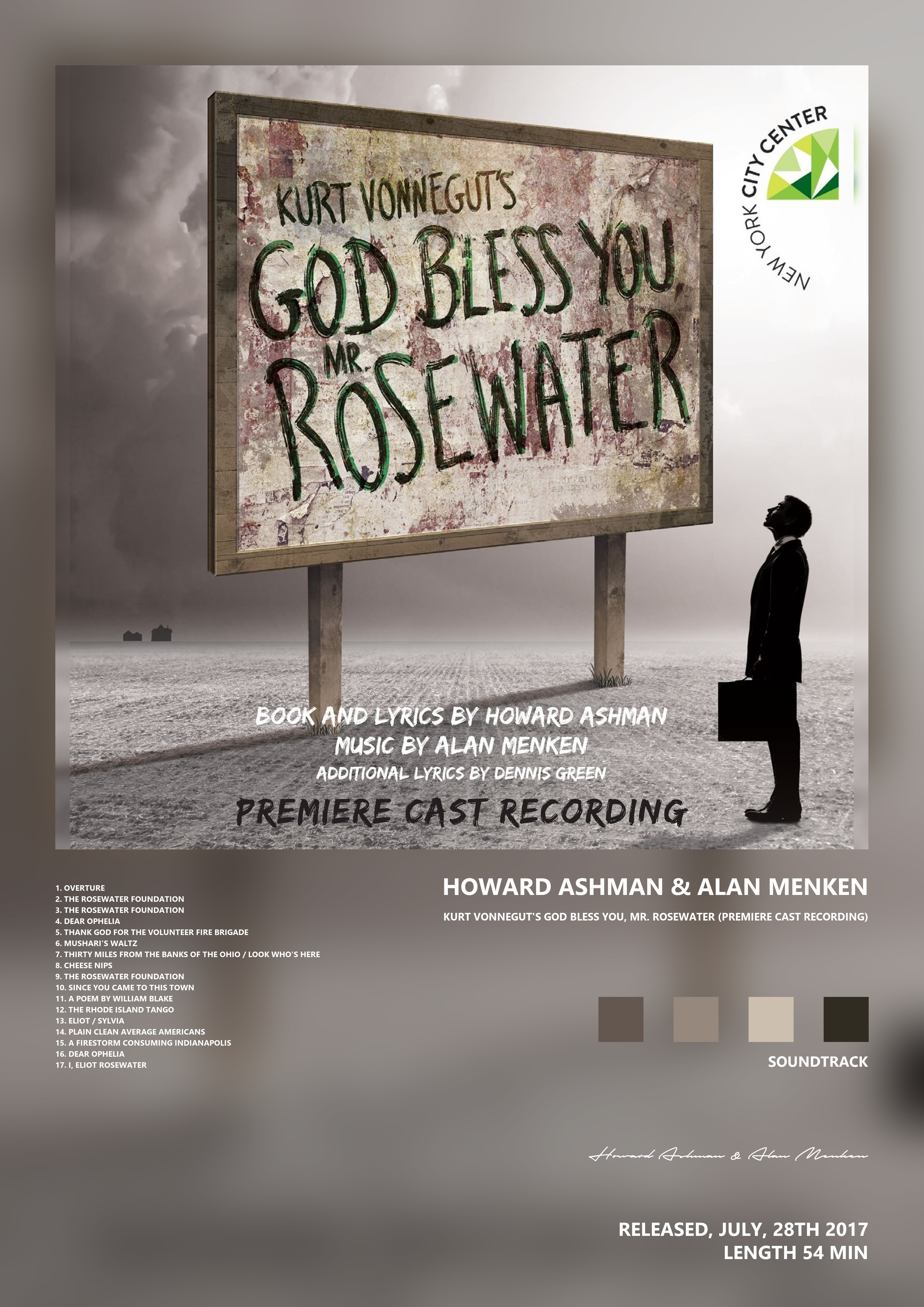 Music poster: Howard Ashman Alan Menken - Kurt Vonneguts God Bless You Mr Rosewater Premiere Cast Recording