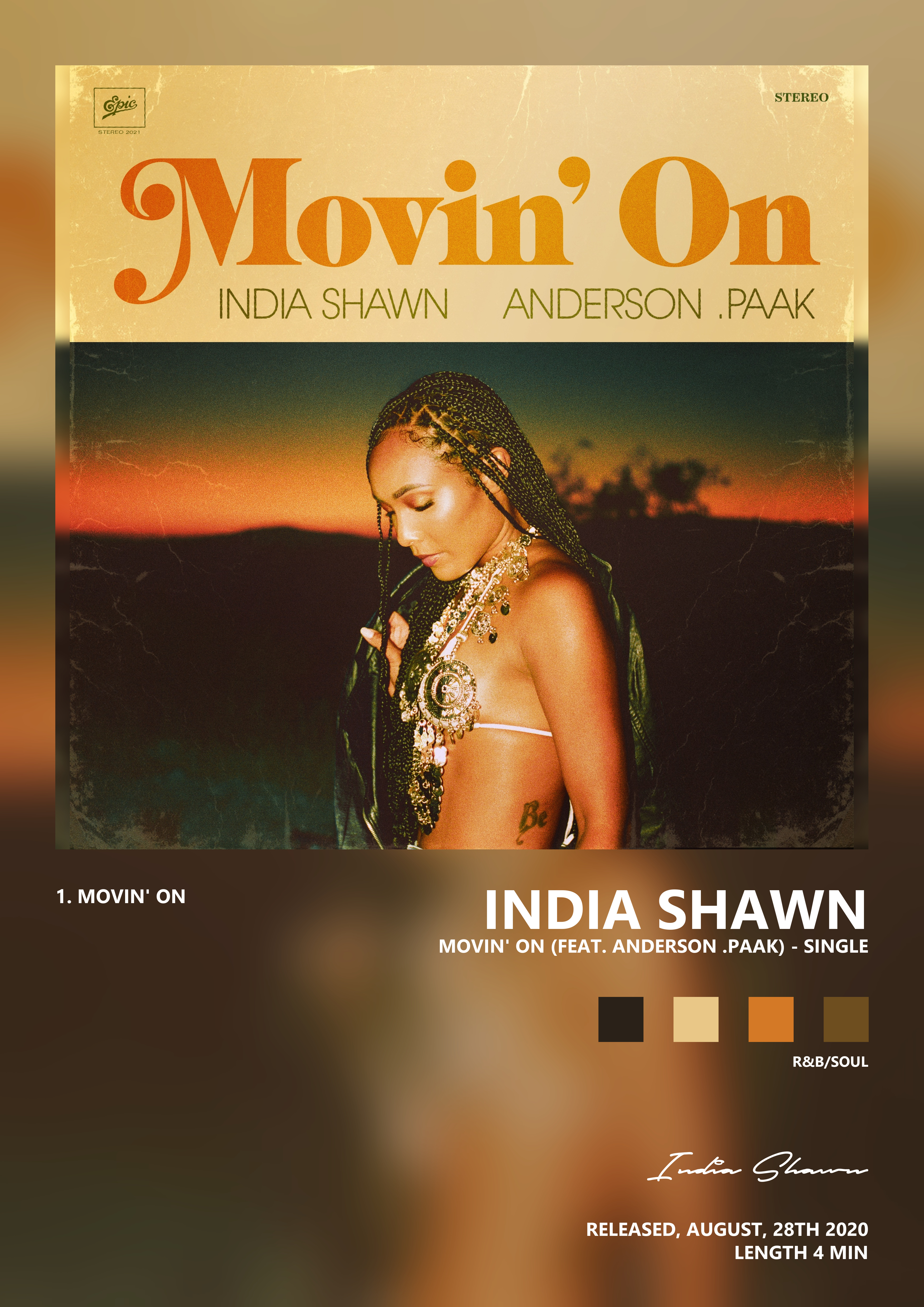 Music poster: India Shawn - Movin On feat Anderson Paak - Single