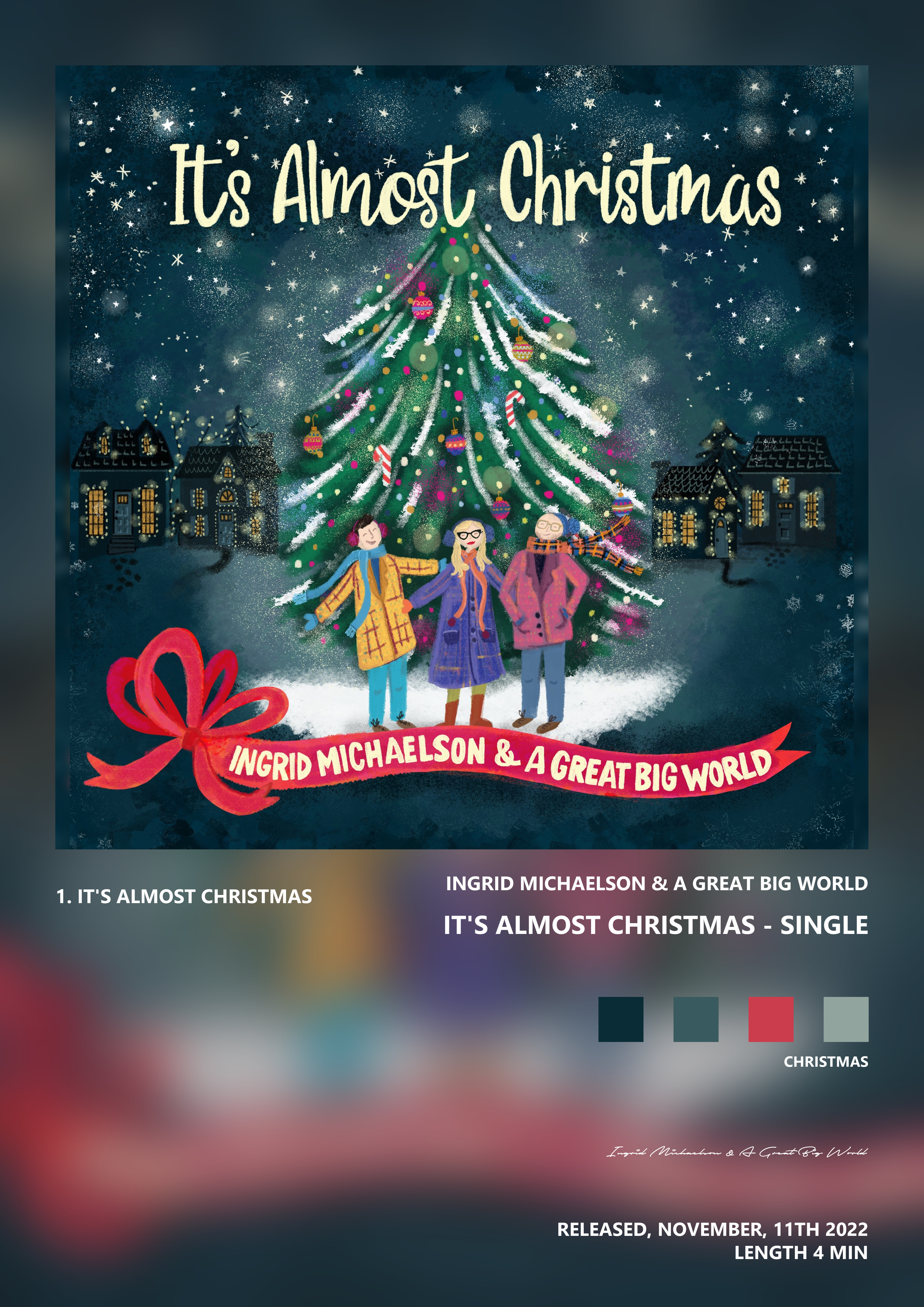 Music poster: Ingrid Michaelson A Great Big World - Its Almost Christmas - Single