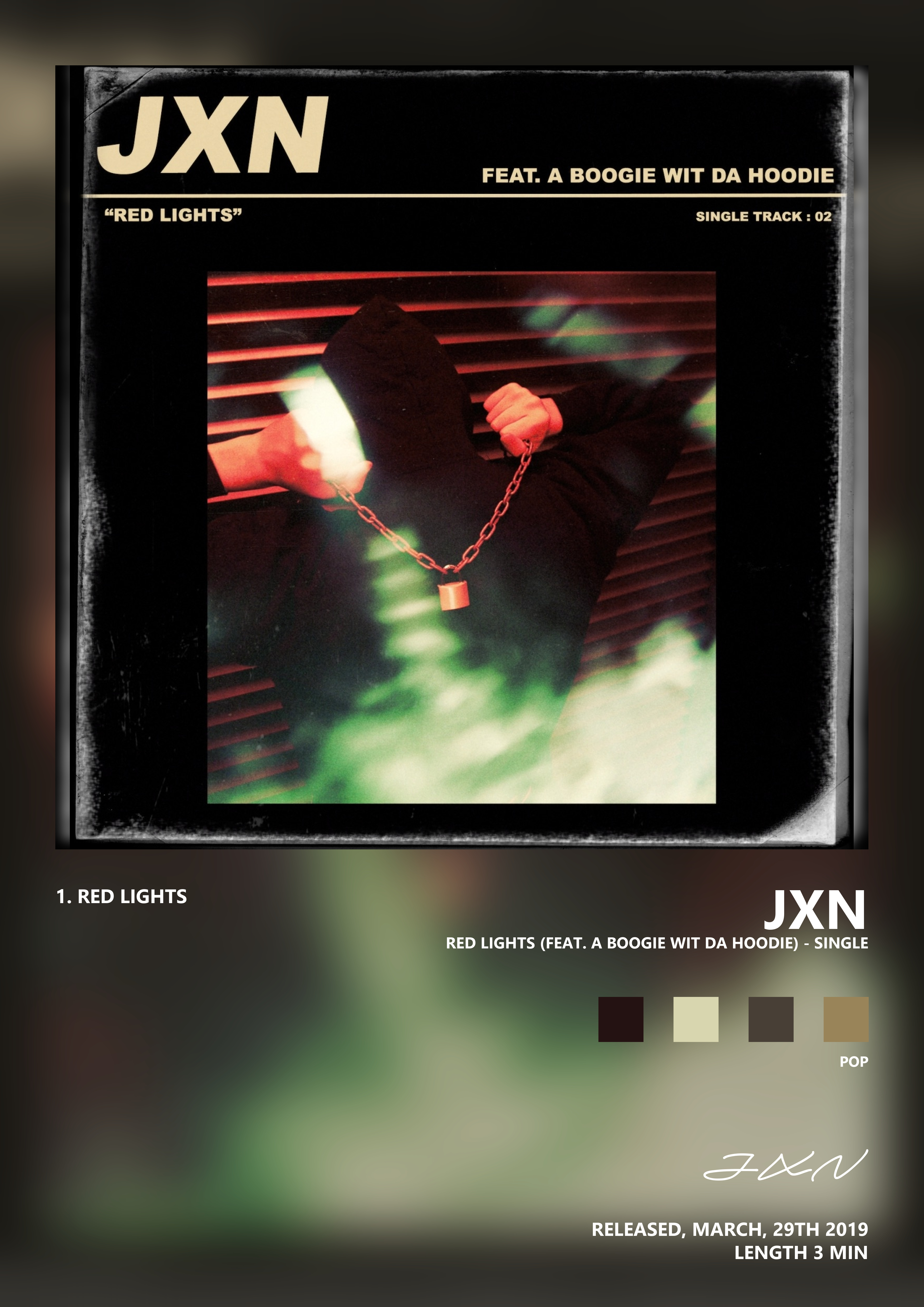 Music poster: JXN - Red Lights feat A Boogie wit da Hoodie - Single