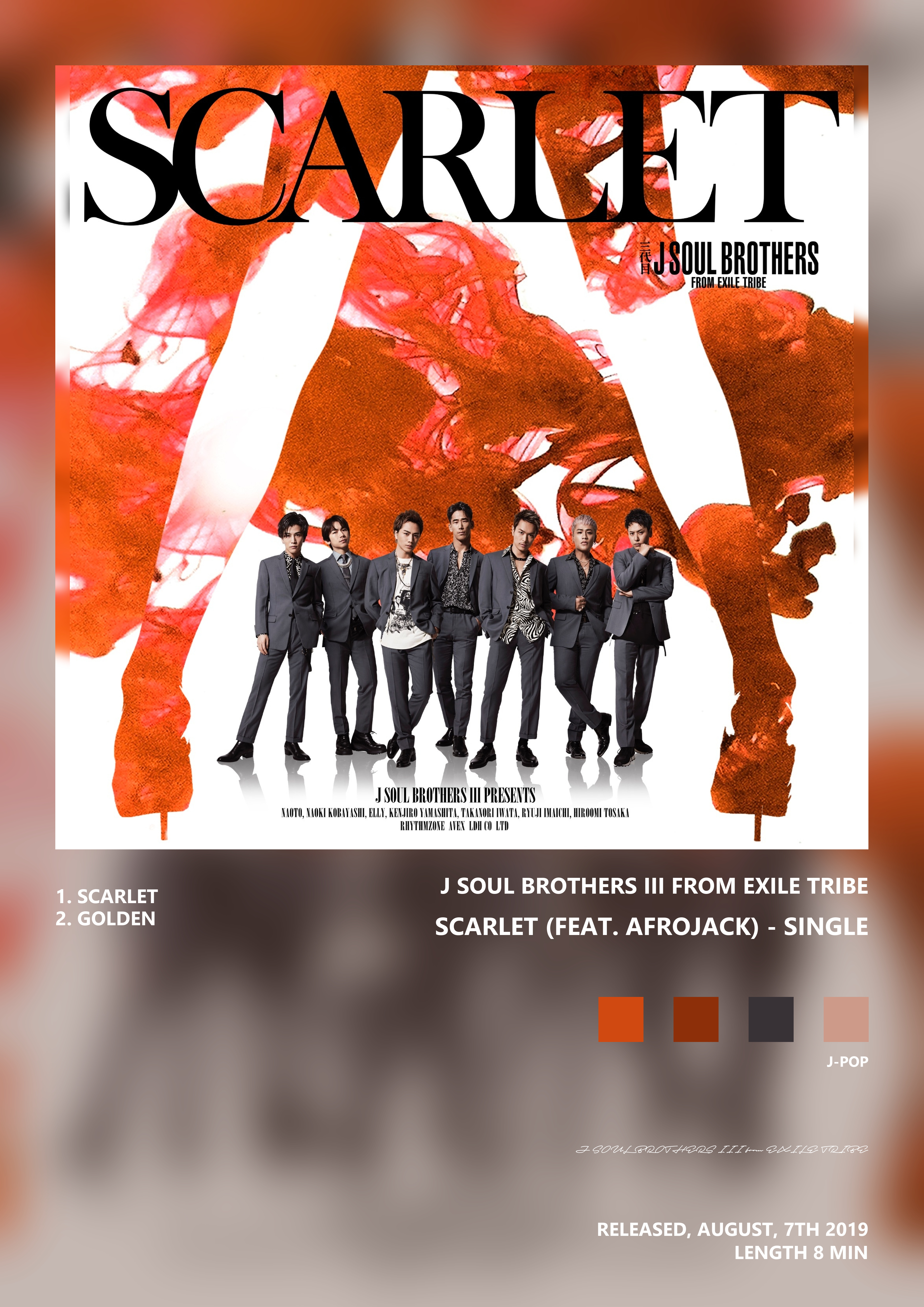 Music poster: J SOUL BROTHERS III from EXILE TRIBE - SCARLET feat Afrojack - Single