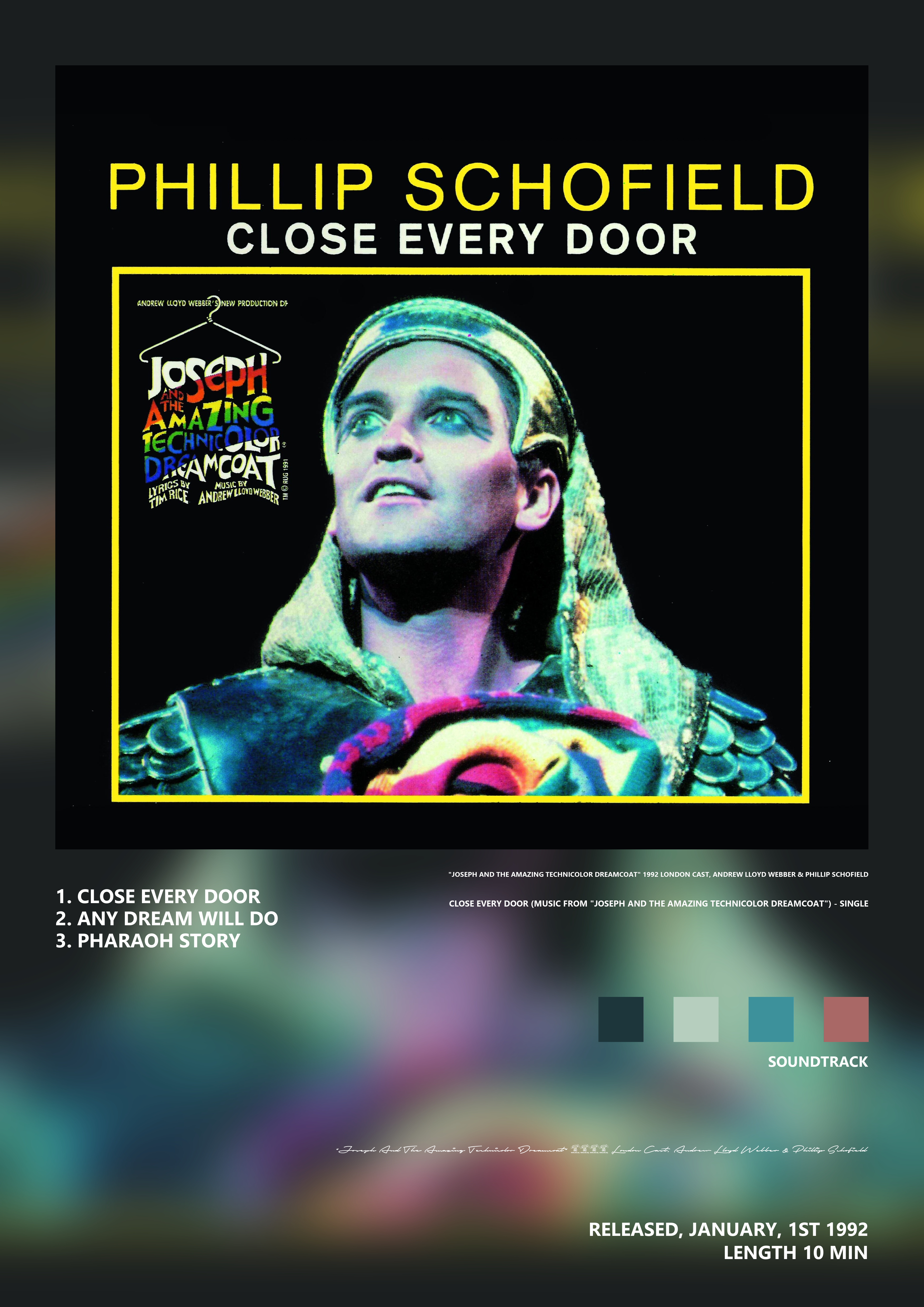 Music poster: Joseph And The Amazing Technicolor Dreamcoat 1992 London Cast Andrew Lloyd Webber Phillip Schofield - Close Every Door M