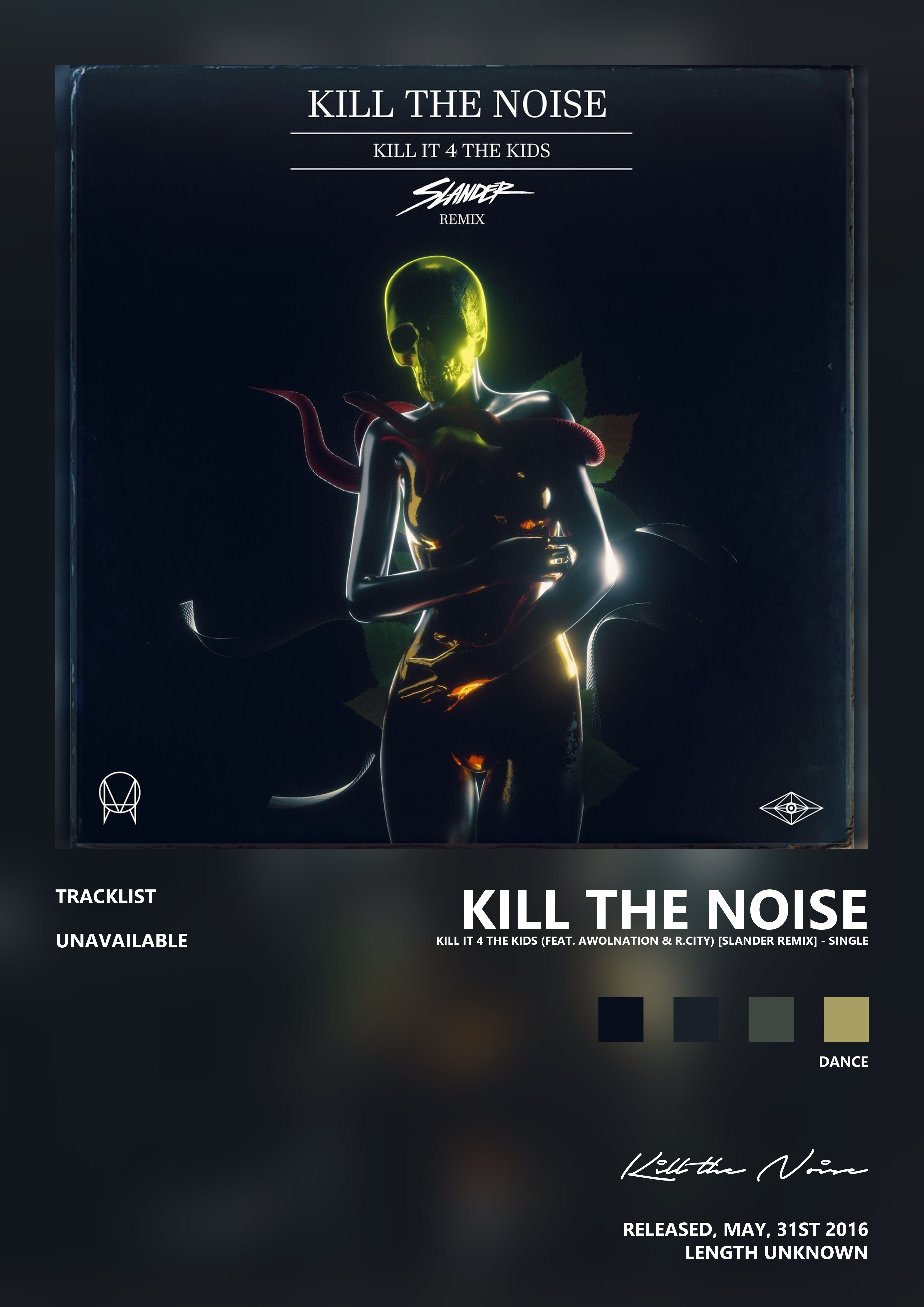Music poster: Kill the Noise - Kill It 4 the Kids feat AWOLNATION RCity Slander Remix - Single
