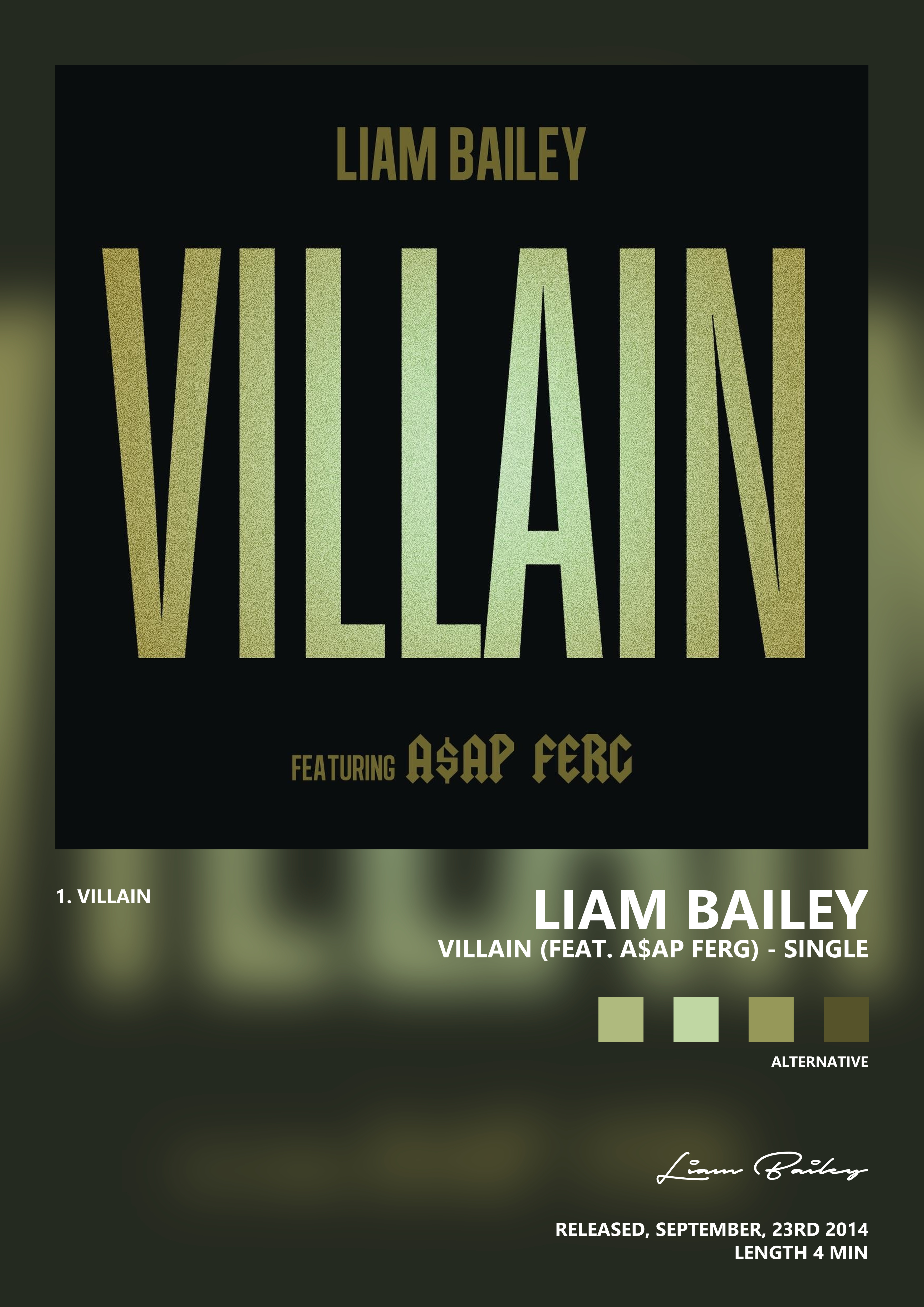 Music poster: Liam Bailey - Villain feat AAP Ferg - Single
