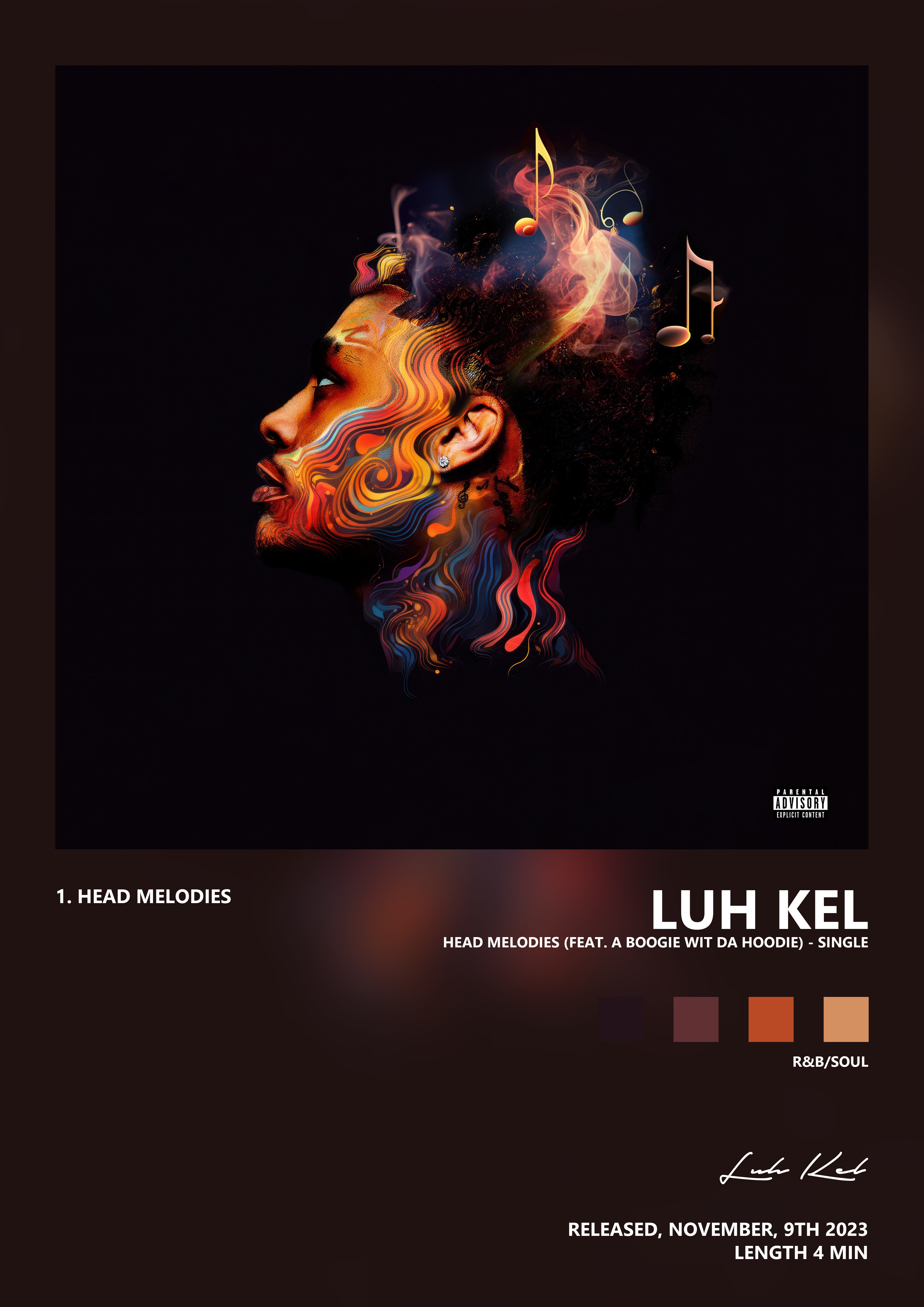 Music poster: Luh Kel - Head Melodies feat A Boogie wit da Hoodie - Single