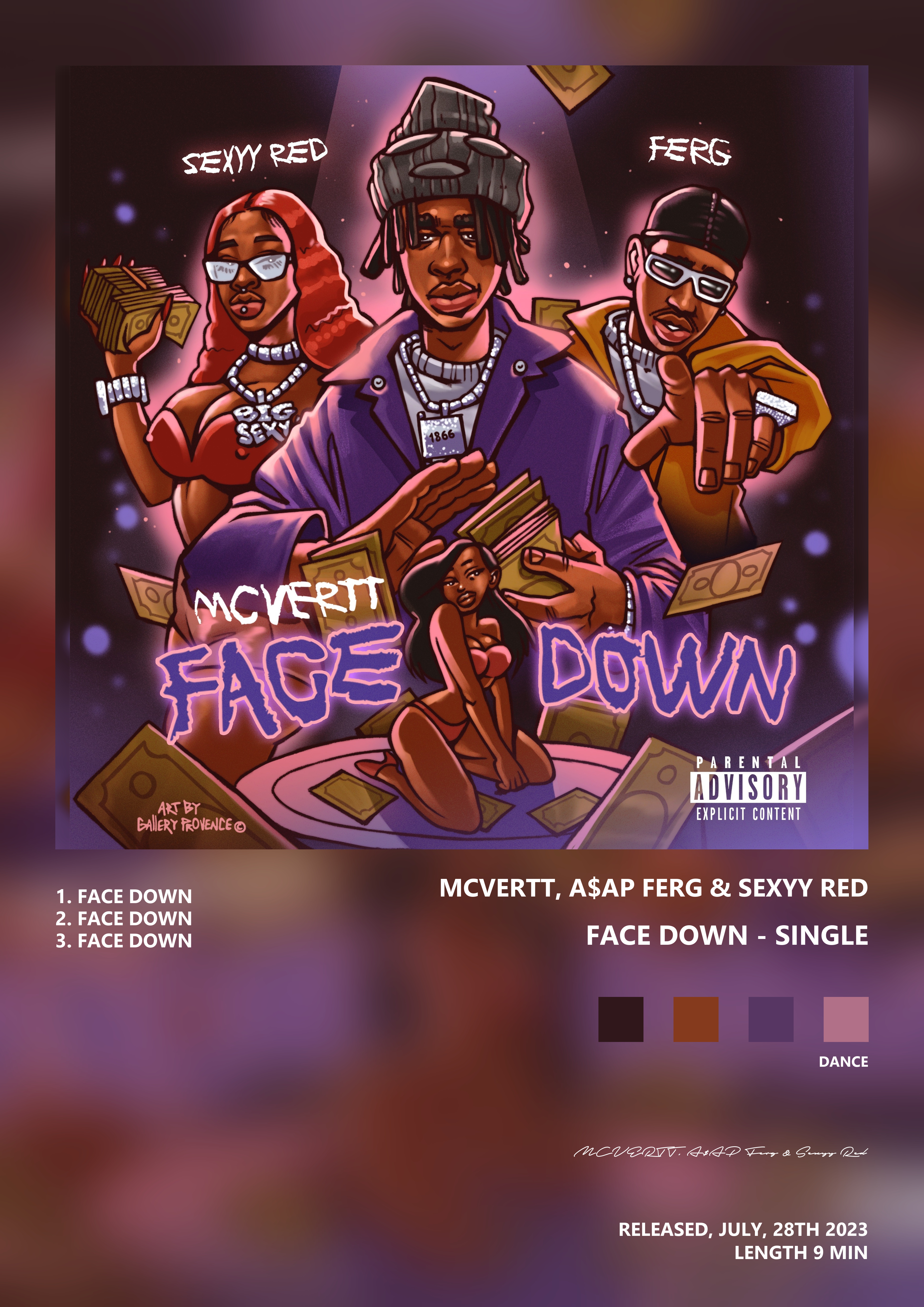 Music poster: MCVERTT AAP Ferg Sexyy Red - Face Down - Single