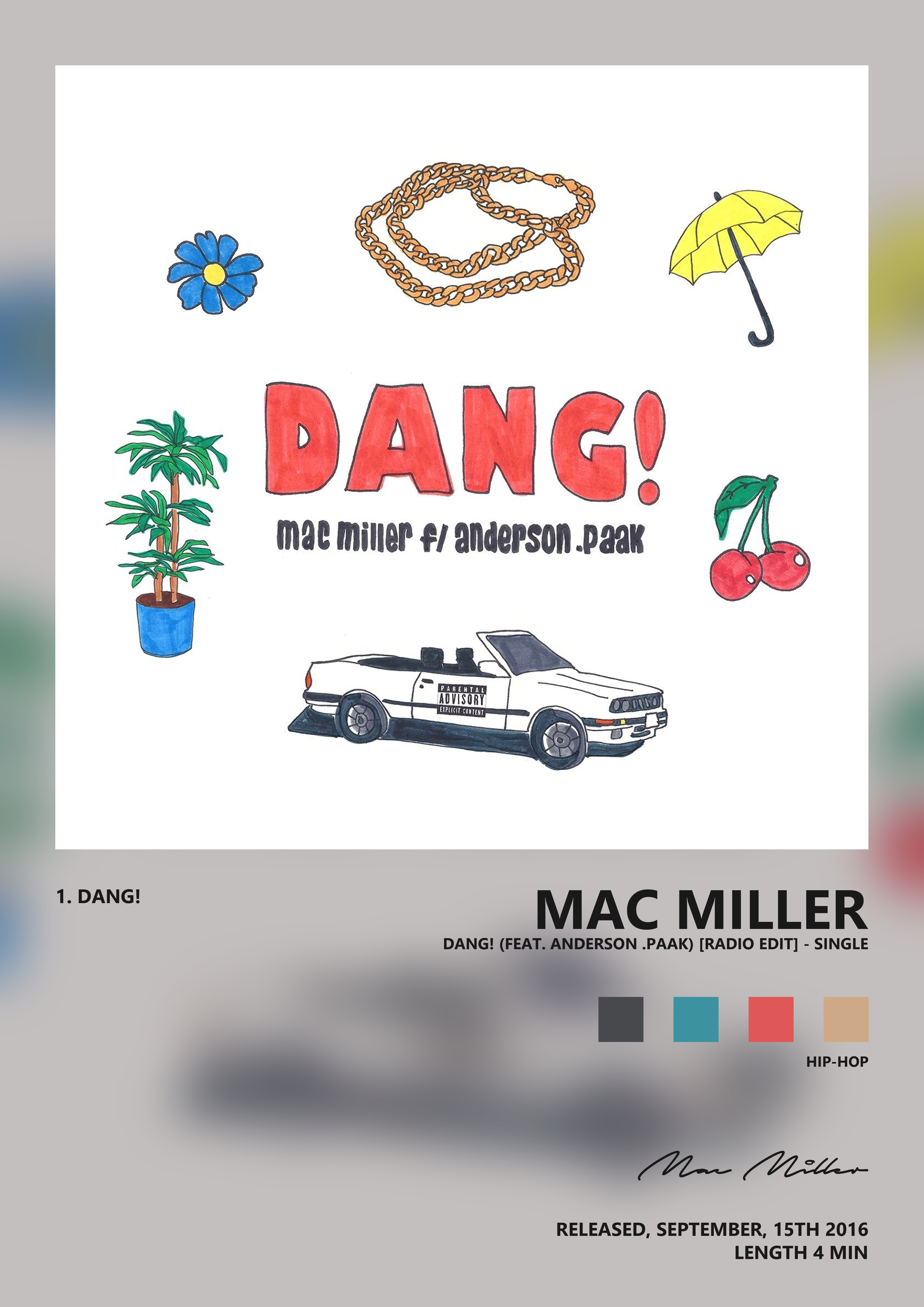 Music poster: Mac Miller - Dang feat Anderson Paak Radio Edit - Single