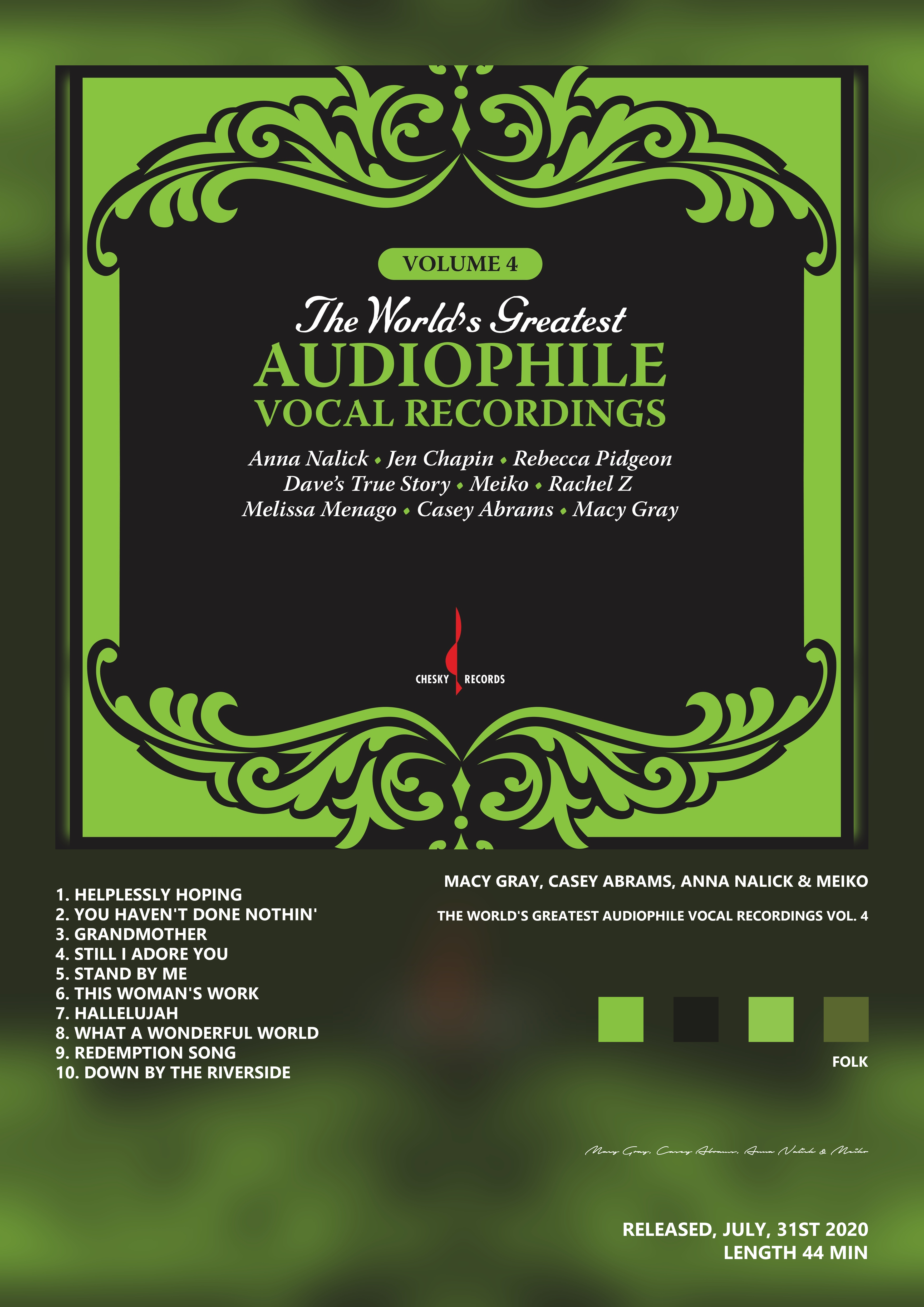 Music poster: Macy Gray Casey Abrams Anna Nalick Meiko - The Worlds Greatest Audiophile Vocal Recordings Vol 4