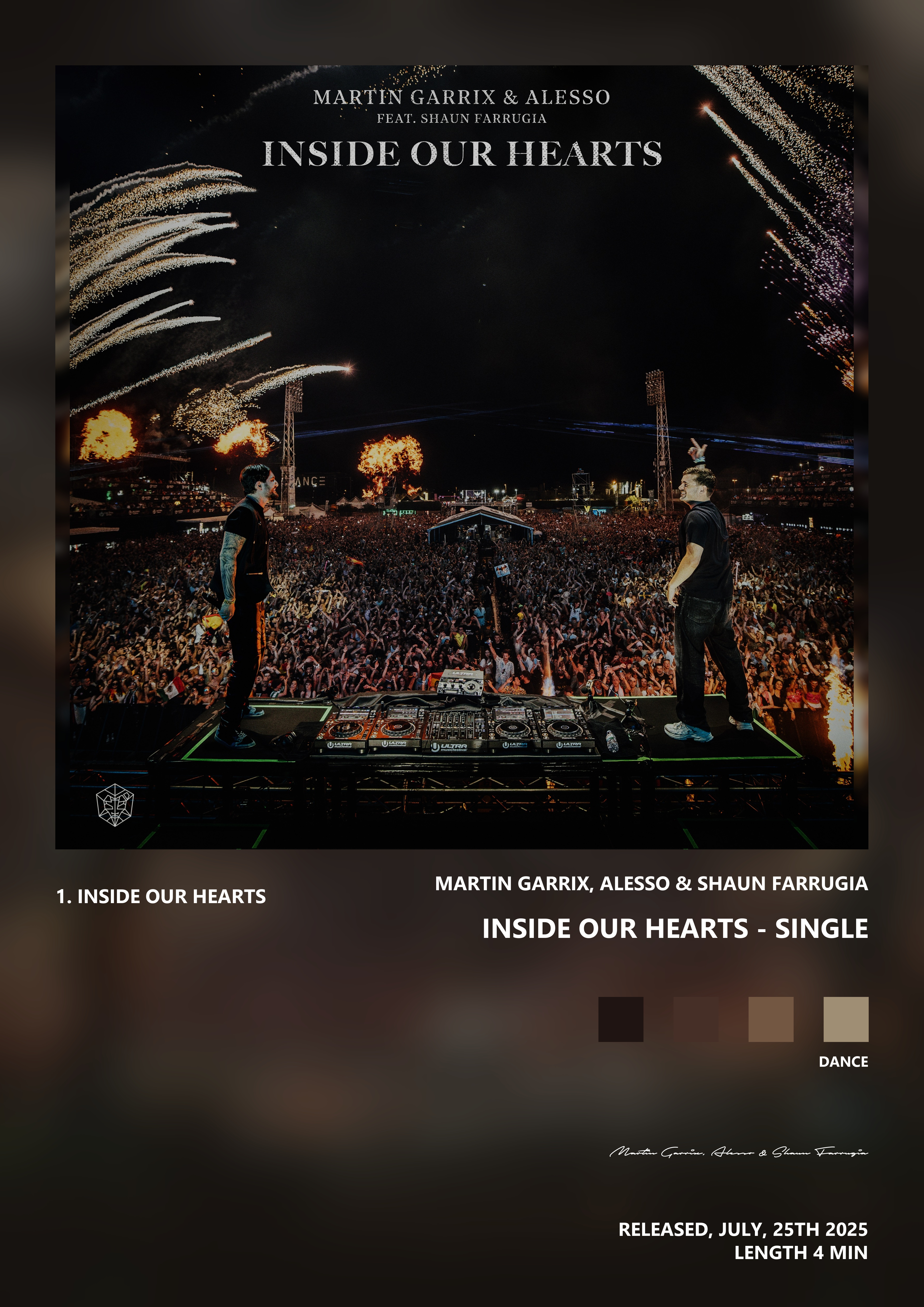 Music poster: Martin Garrix Alesso Shaun Farrugia - Inside Our Hearts - Single