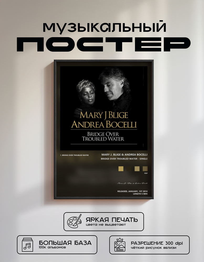 Music poster: Mary J Blige Andrea Bocelli - Bridge Over Troubled Water - Single