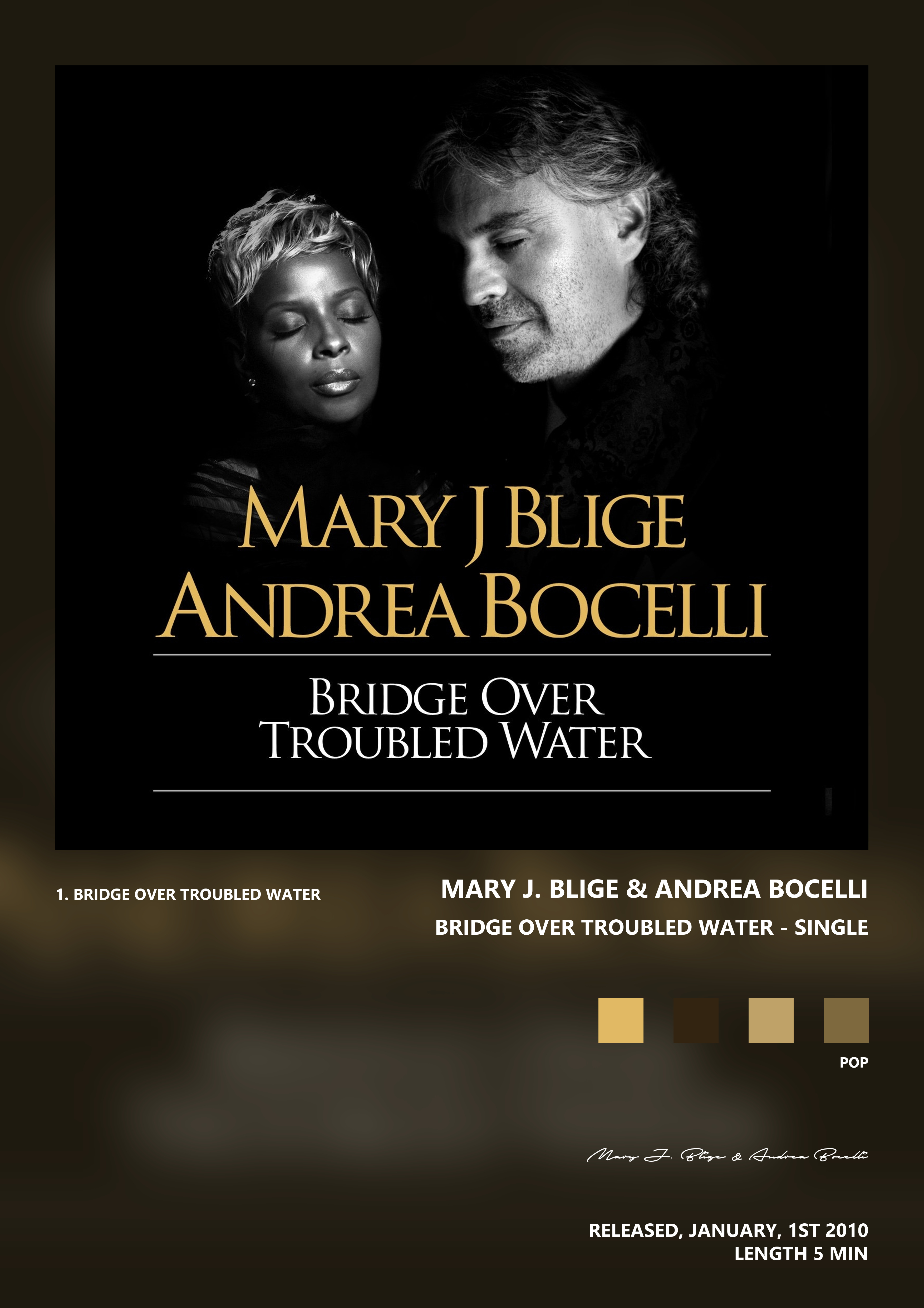 Music poster: Mary J Blige Andrea Bocelli - Bridge Over Troubled Water - Single