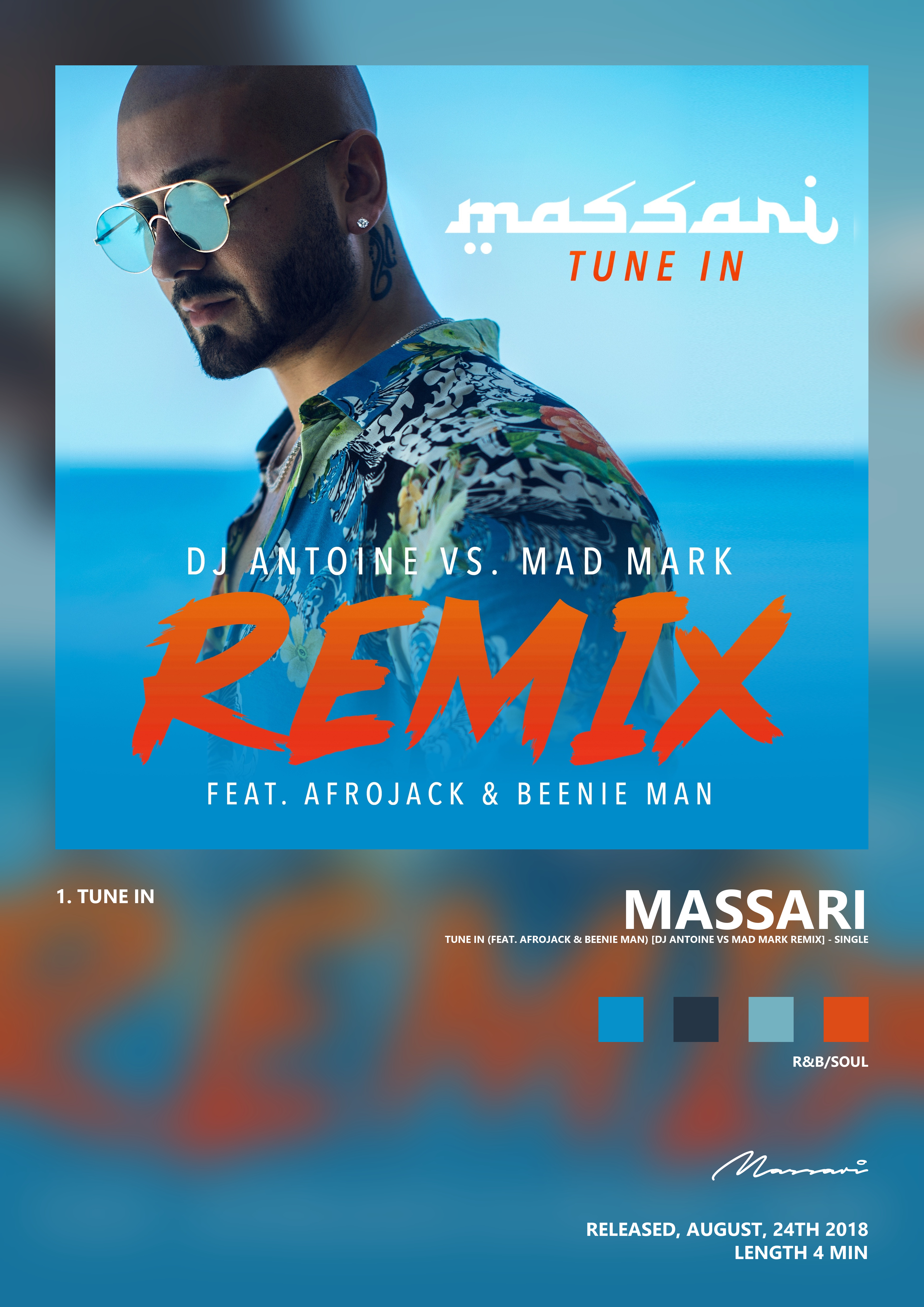 Music poster: Massari - Tune In feat Afrojack Beenie Man DJ Antoine Vs Mad Mark Remix - Single