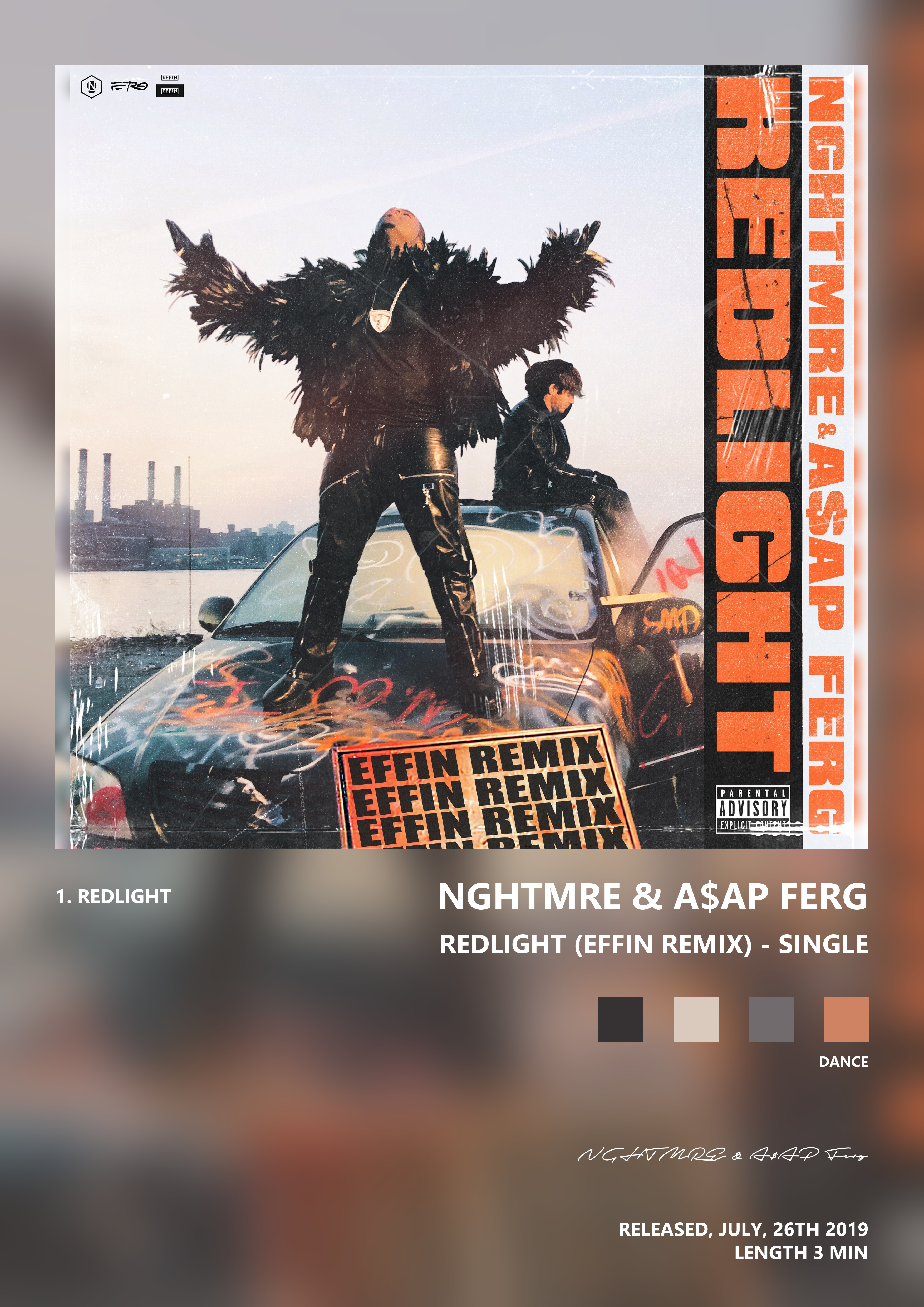 Music poster: NGHTMRE AAP Ferg - REDLIGHT Effin Remix - Single