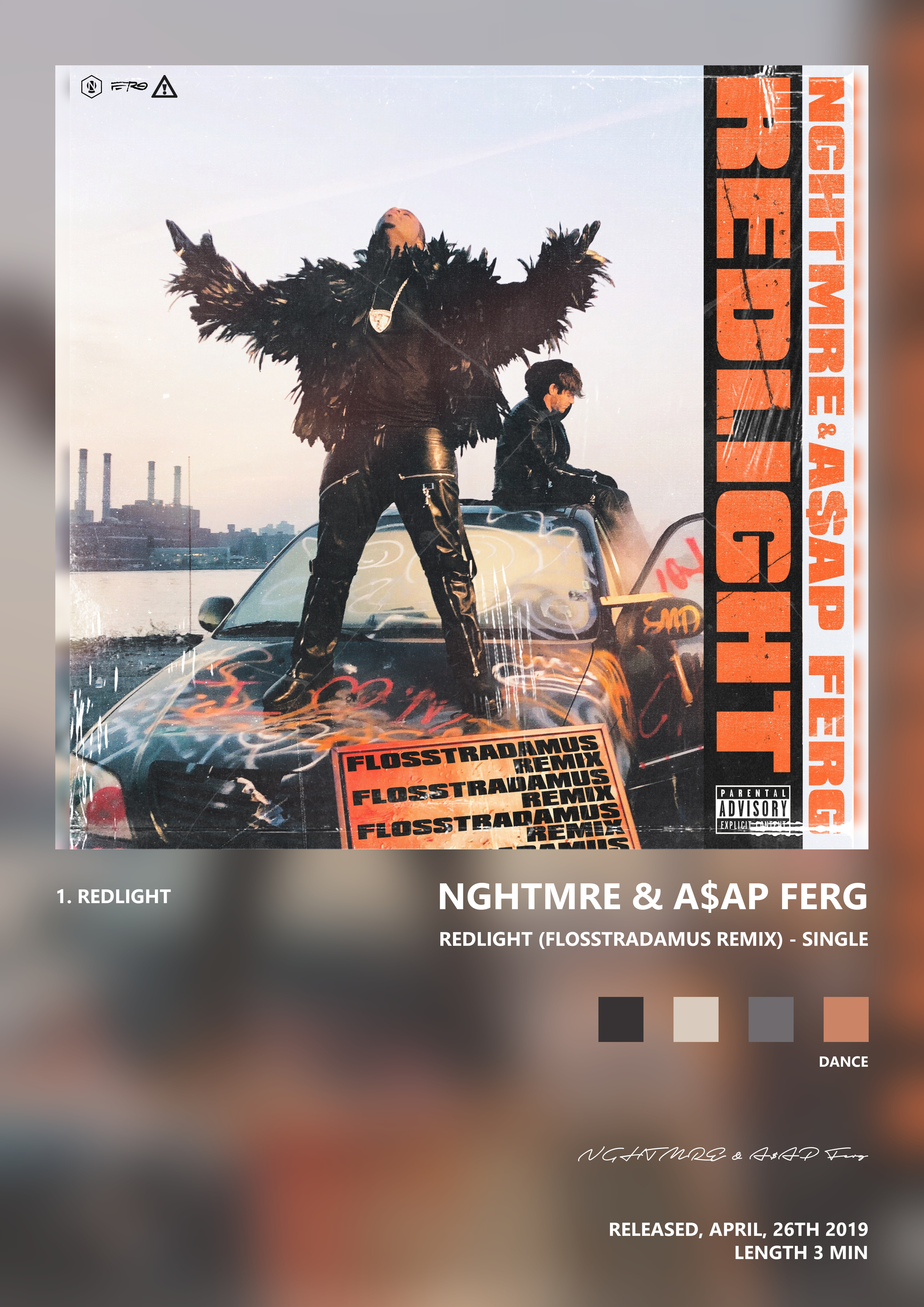 Music poster: NGHTMRE AAP Ferg - REDLIGHT Flosstradamus Remix - Single