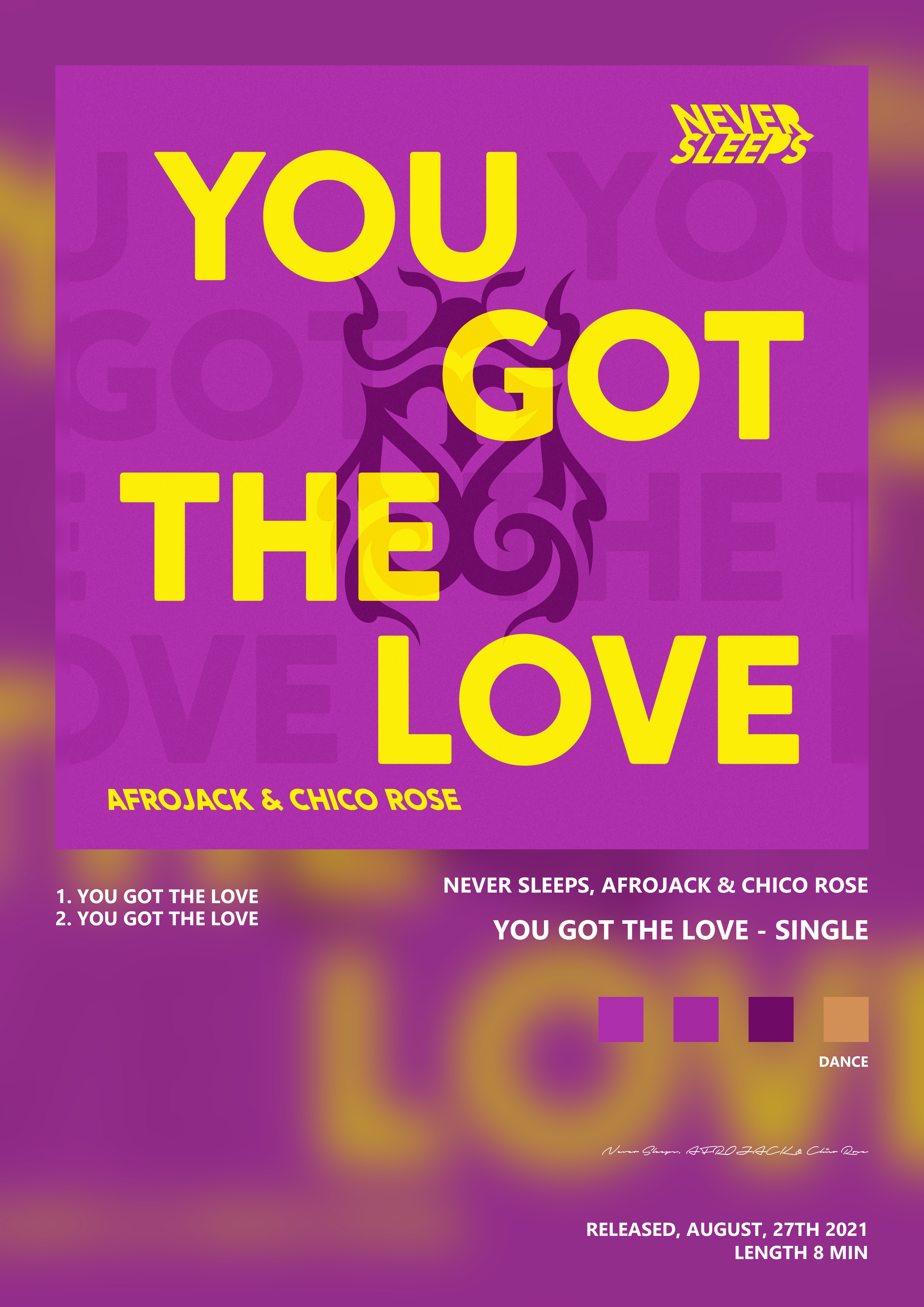 Music poster: Never Sleeps AFROJACK Chico Rose - You Got The Love - Single