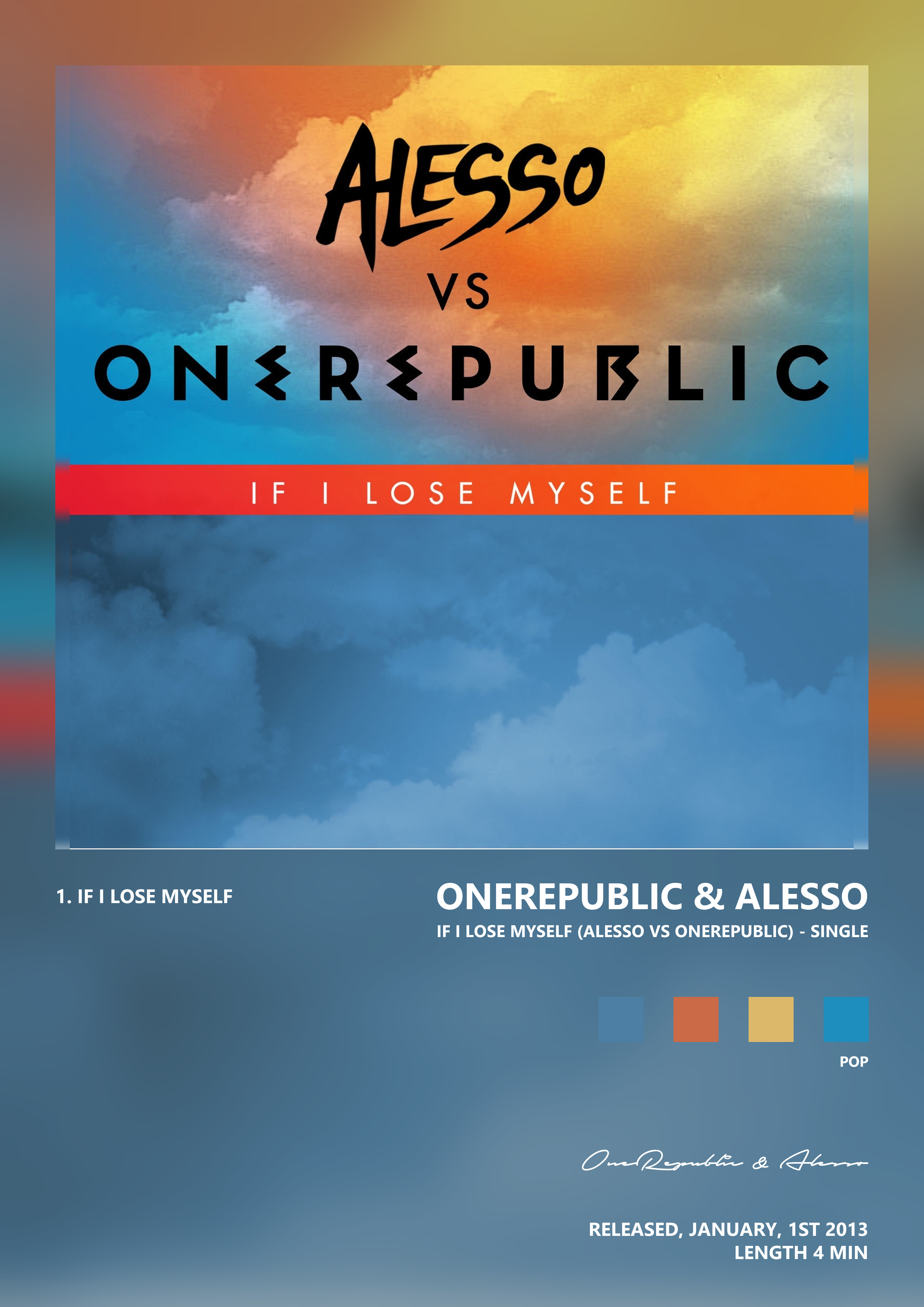 Music poster: OneRepublic Alesso - If I Lose Myself Alesso vs OneRepublic - Single