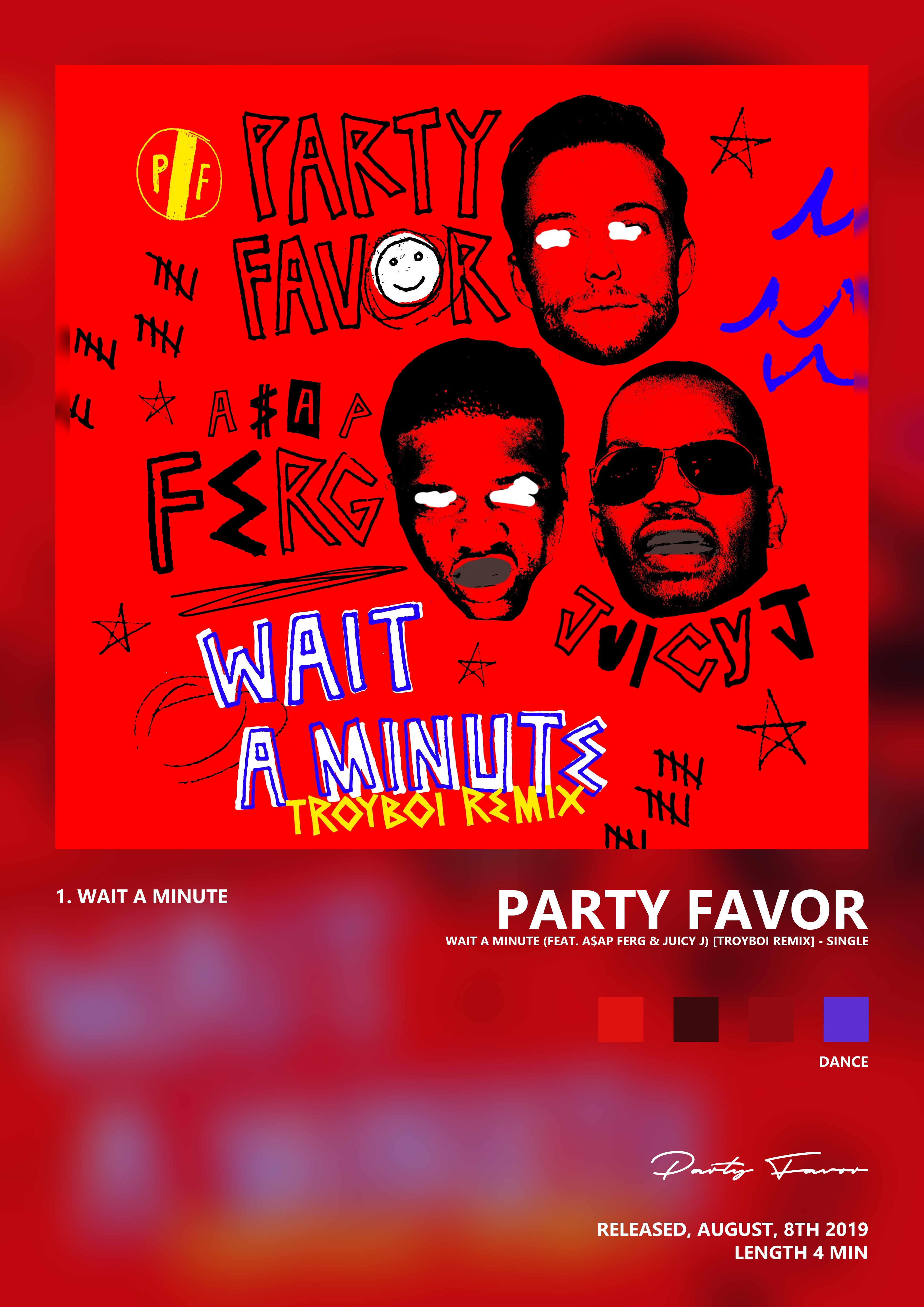 Music poster: Party Favor - Wait A Minute feat AAP Ferg Juicy J TroyBoi Remix - Single