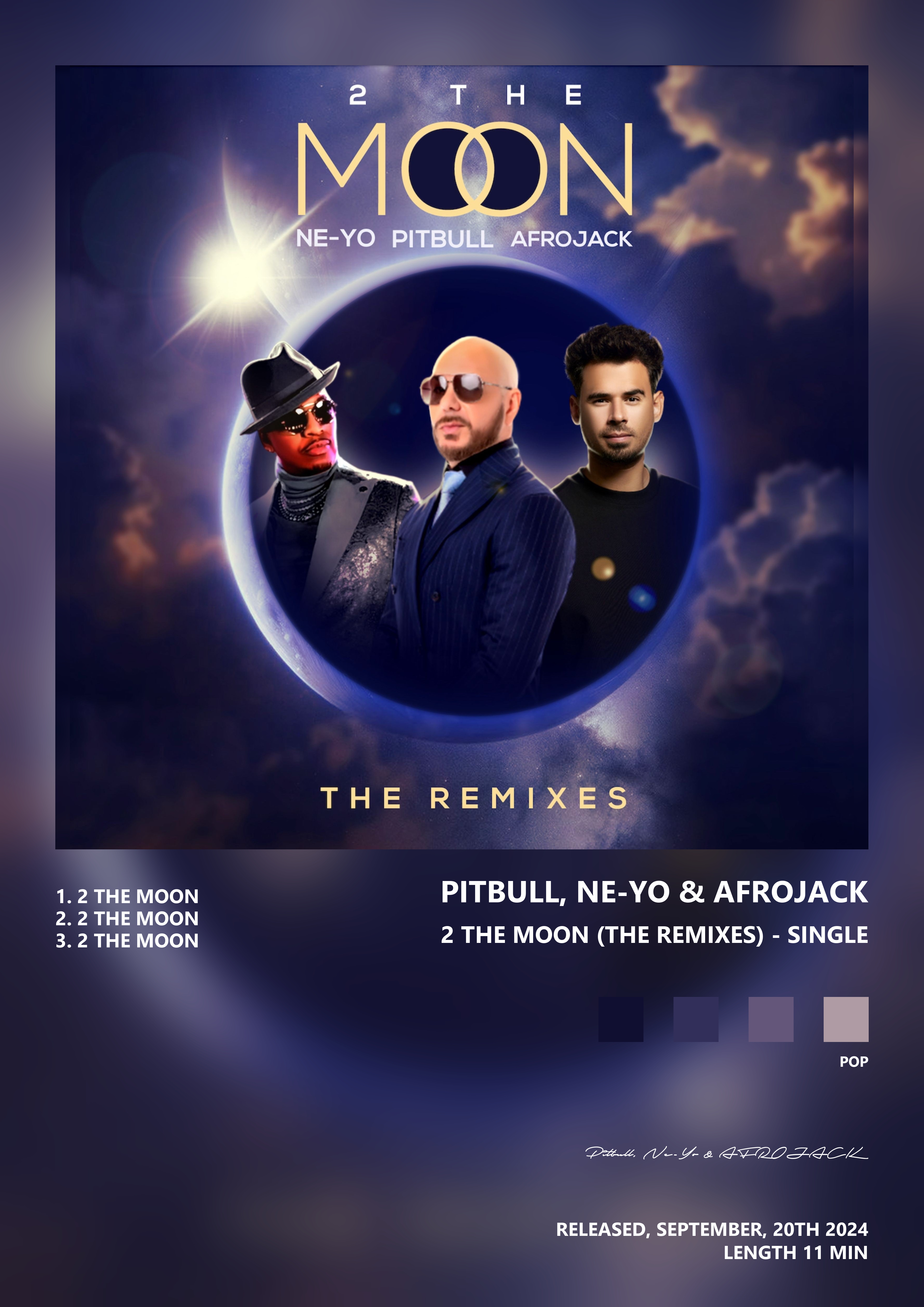 Music poster: Pitbull Ne-Yo AFROJACK - 2 The Moon The Remixes - Single