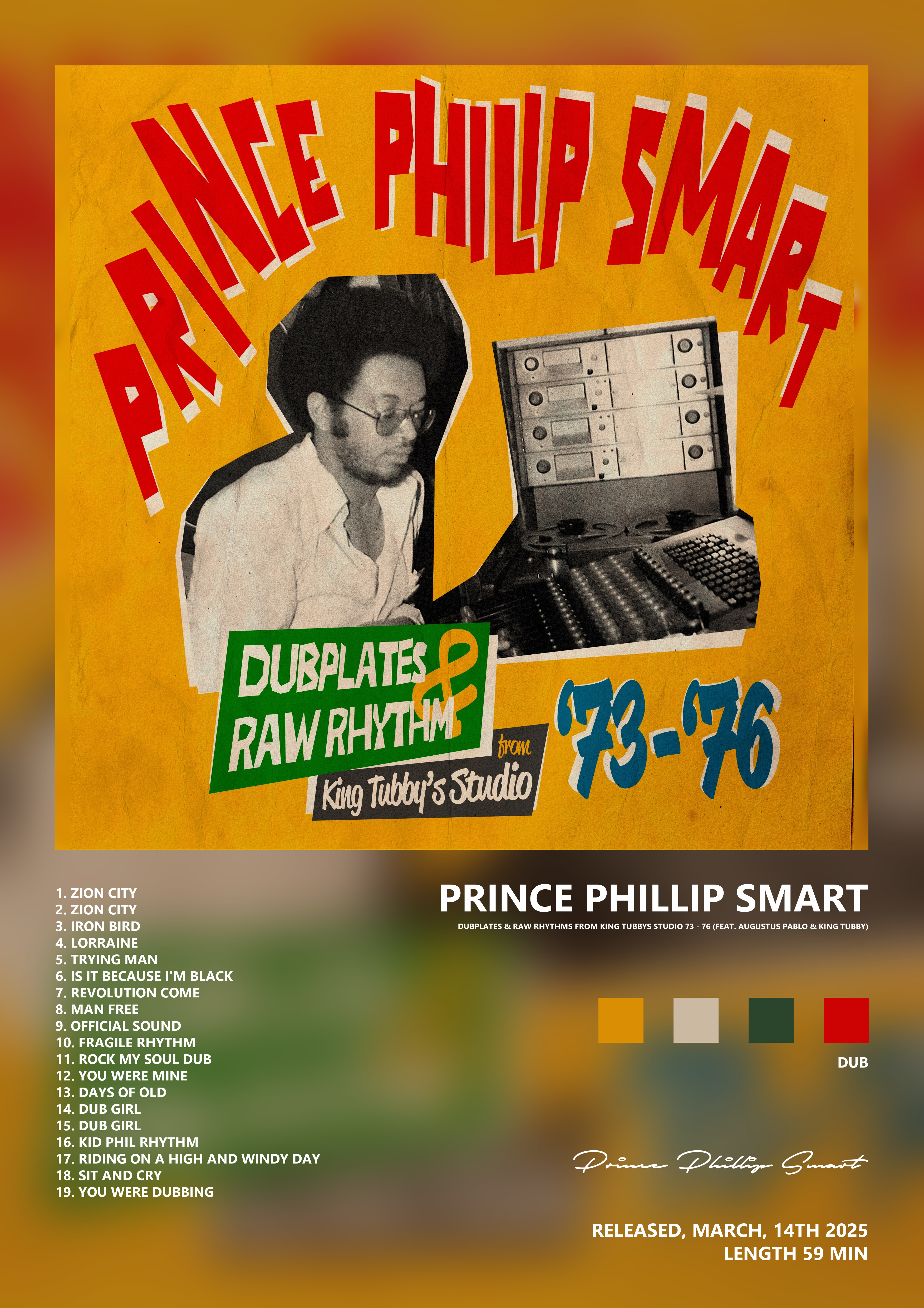Music poster: Prince Phillip Smart - Dubplates Raw Rhythms From King Tubbys Studio 73 - 76 feat Augustus Pablo King Tubby