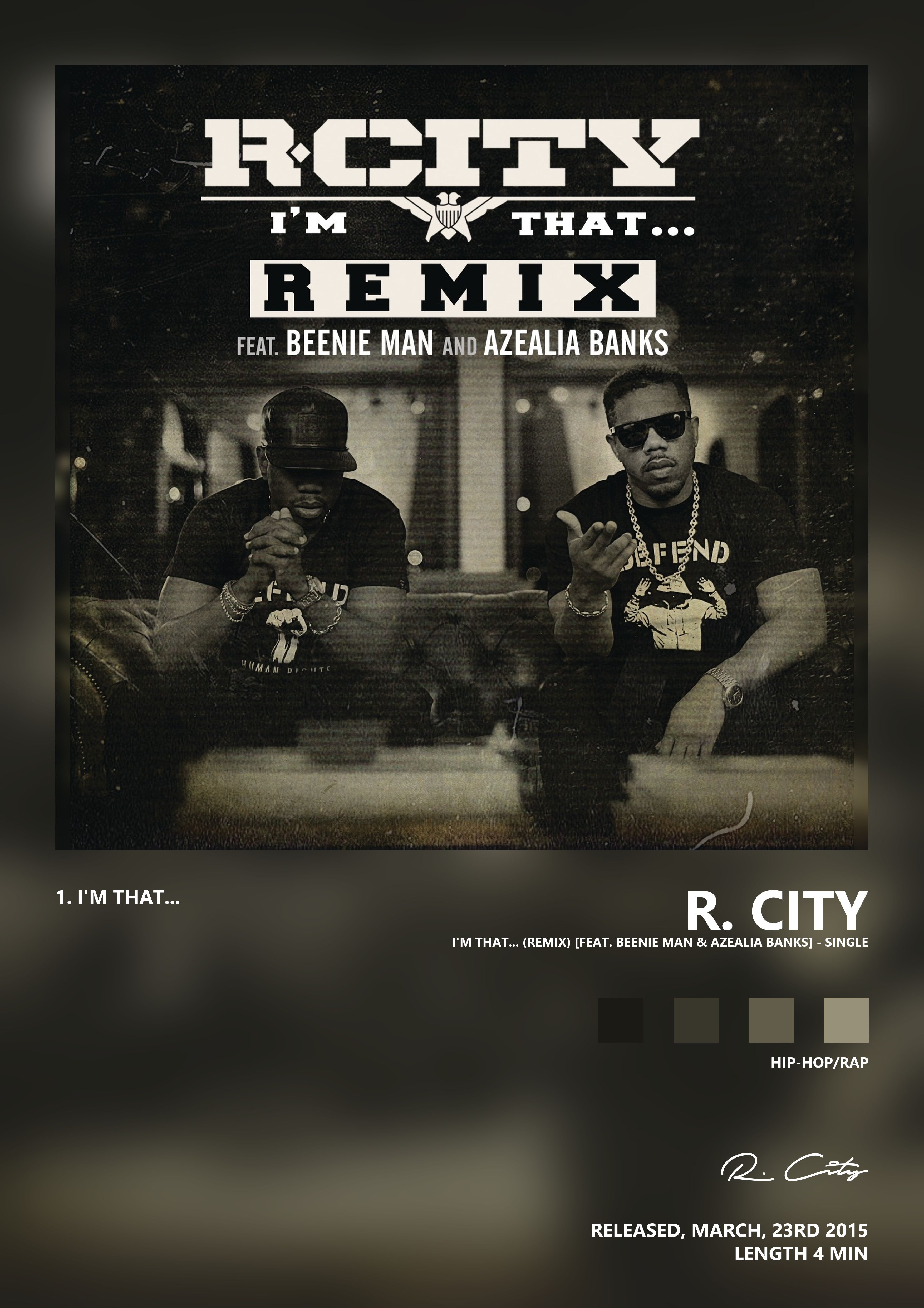 Music poster: R City - Im That Remix feat Beenie Man Azealia Banks - Single