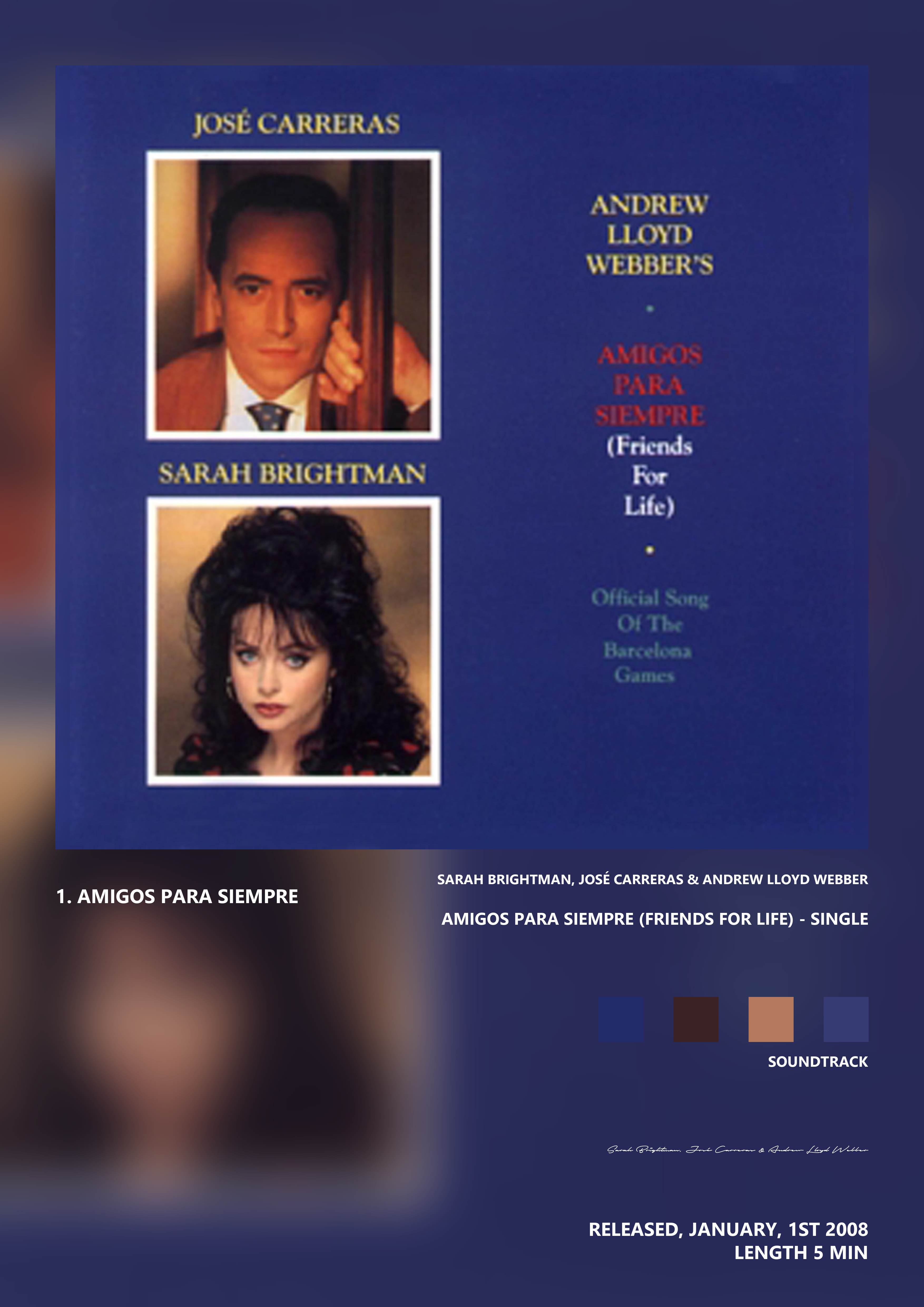 Music poster: Sarah Brightman José Carreras Andrew Lloyd Webber - Amigos para Siempre Friends For Life - Single