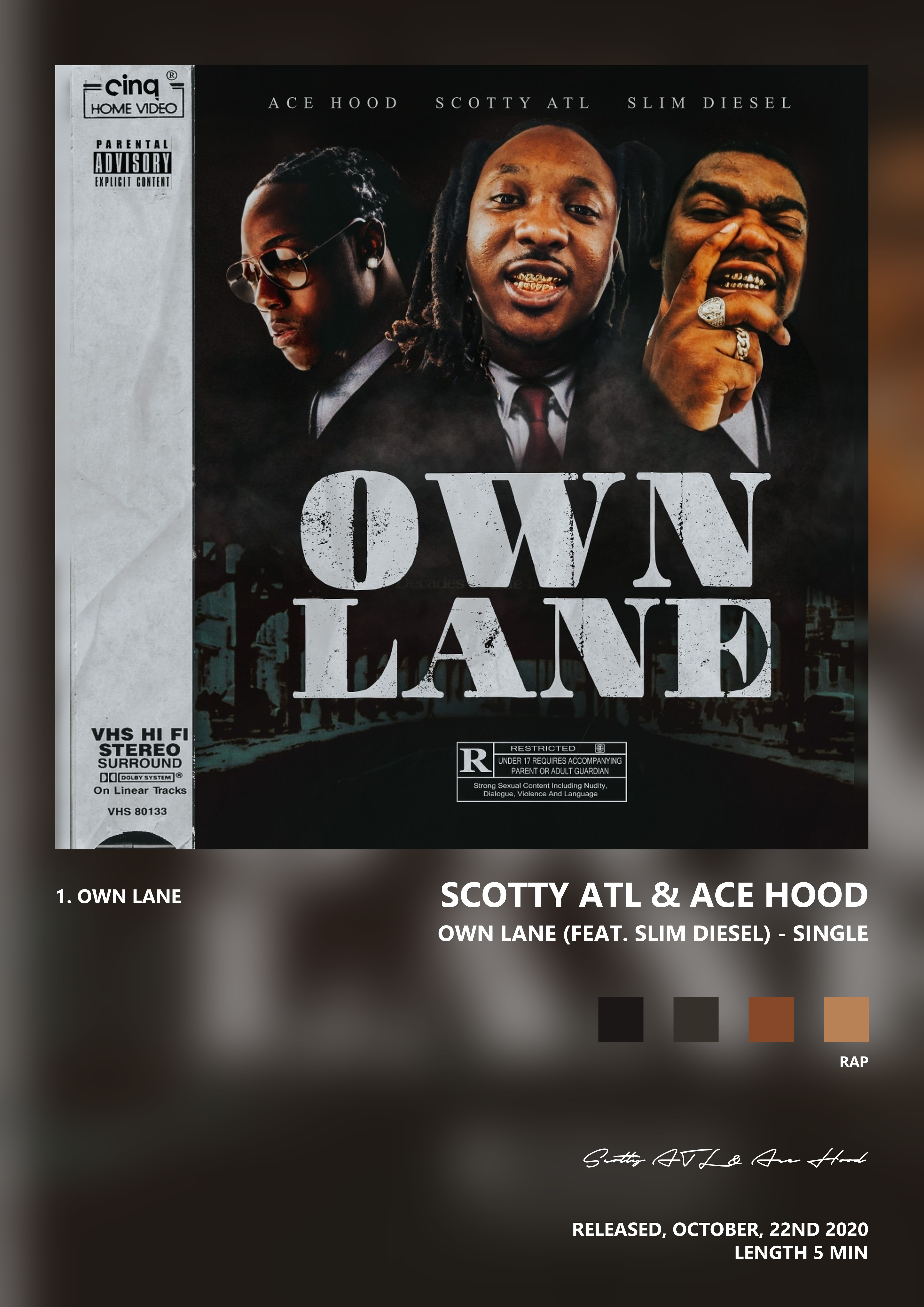 Music poster: Scotty ATL Ace Hood - Own Lane feat Slim Diesel - Single