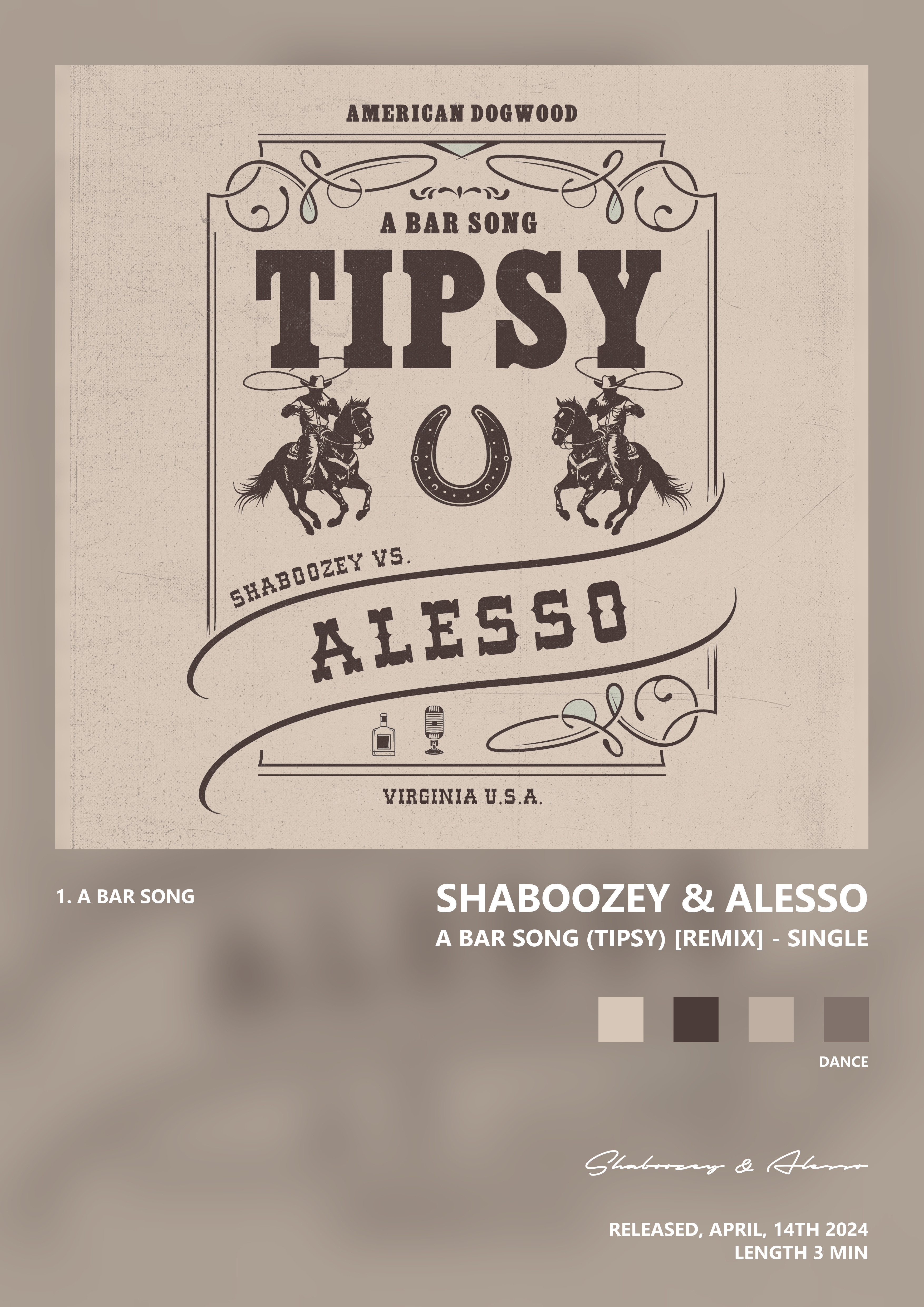 Music poster: Shaboozey Alesso - A Bar Song Tipsy Remix - Single