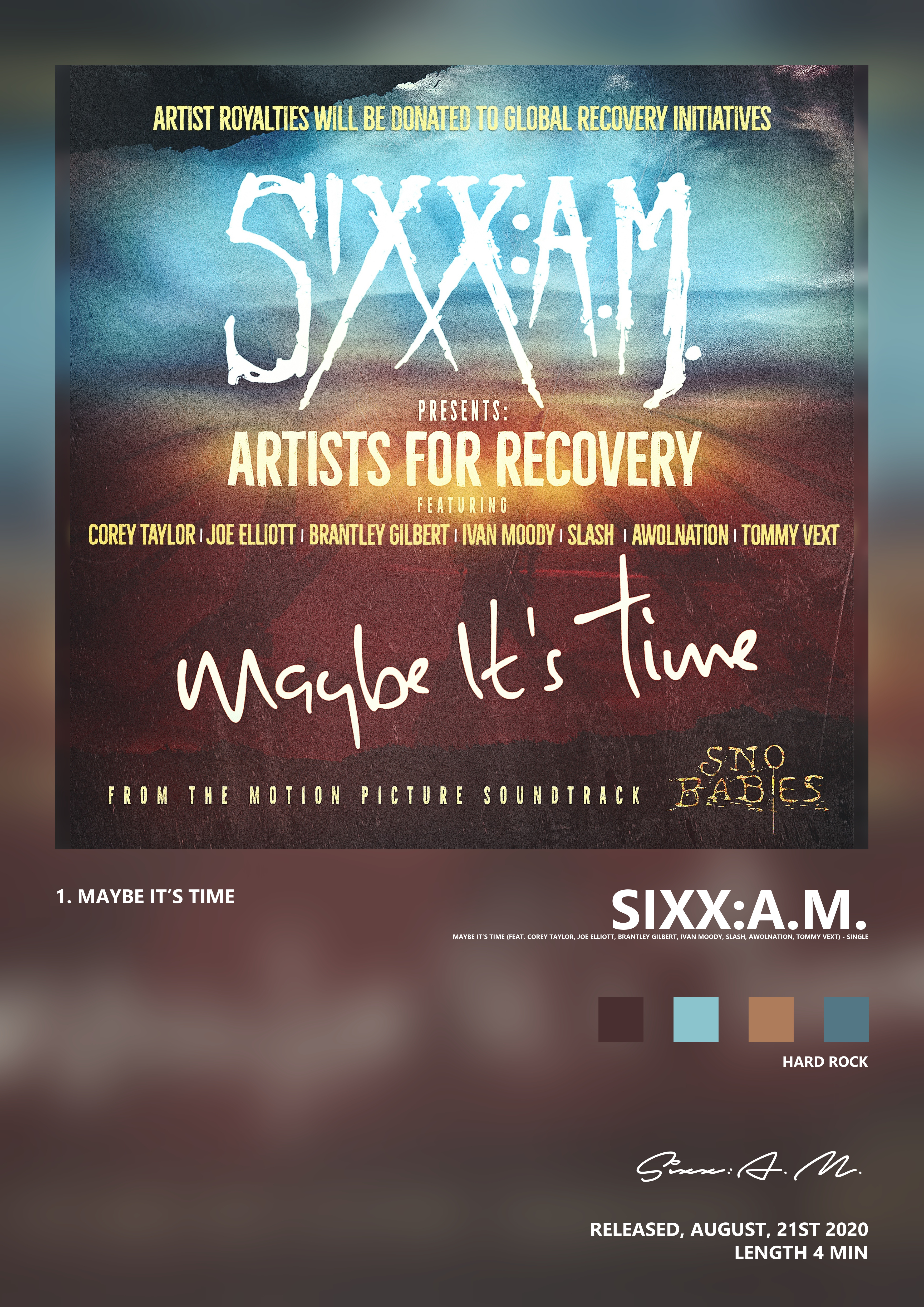 Music poster: SixxAM - Maybe Its Time feat Corey Taylor Joe Elliott Brantley Gilbert Ivan Moody Slash Awolnation Tommy Vext - Single