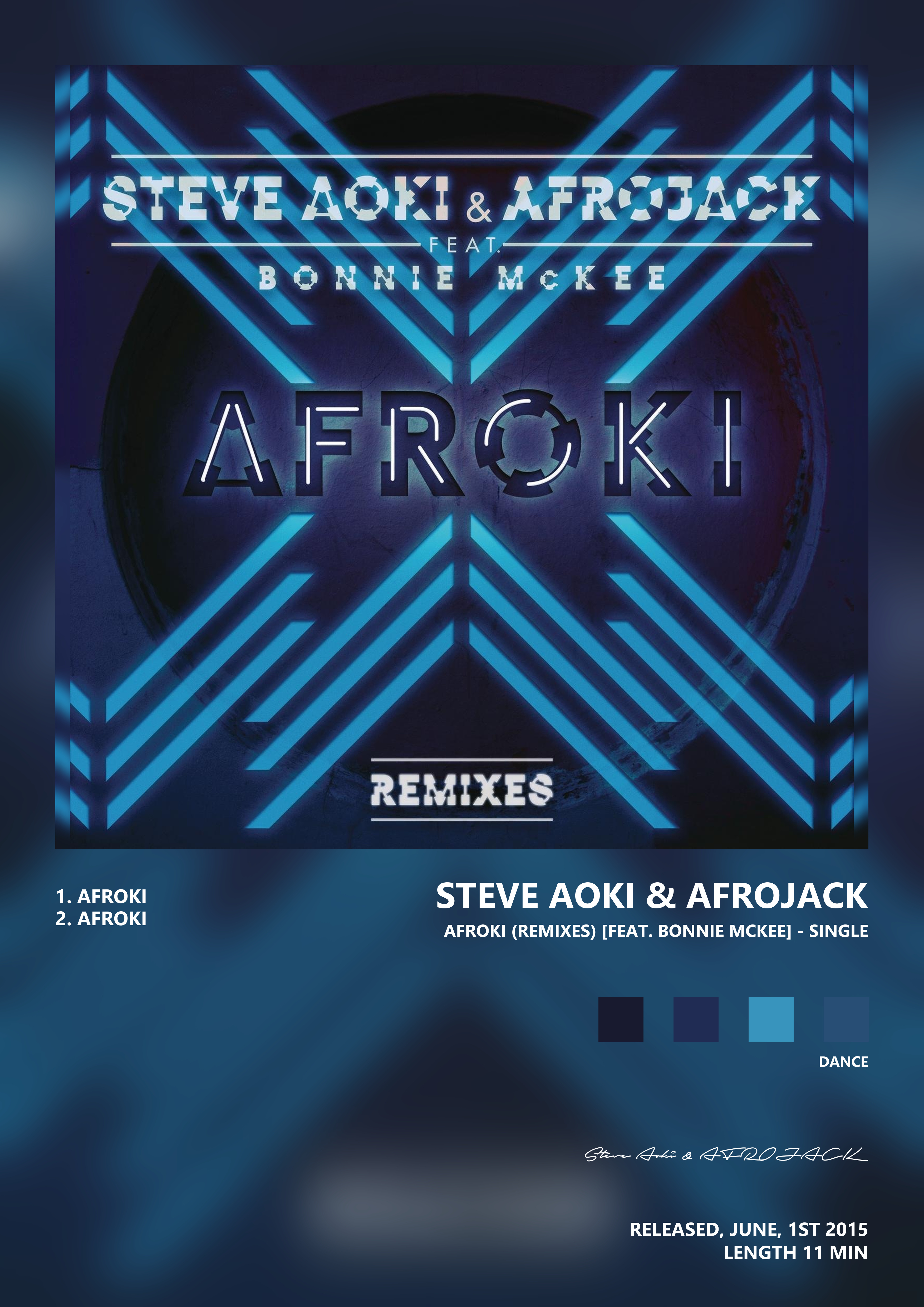 Music poster: Steve Aoki AFROJACK - Afroki Remixes feat Bonnie McKee - Single